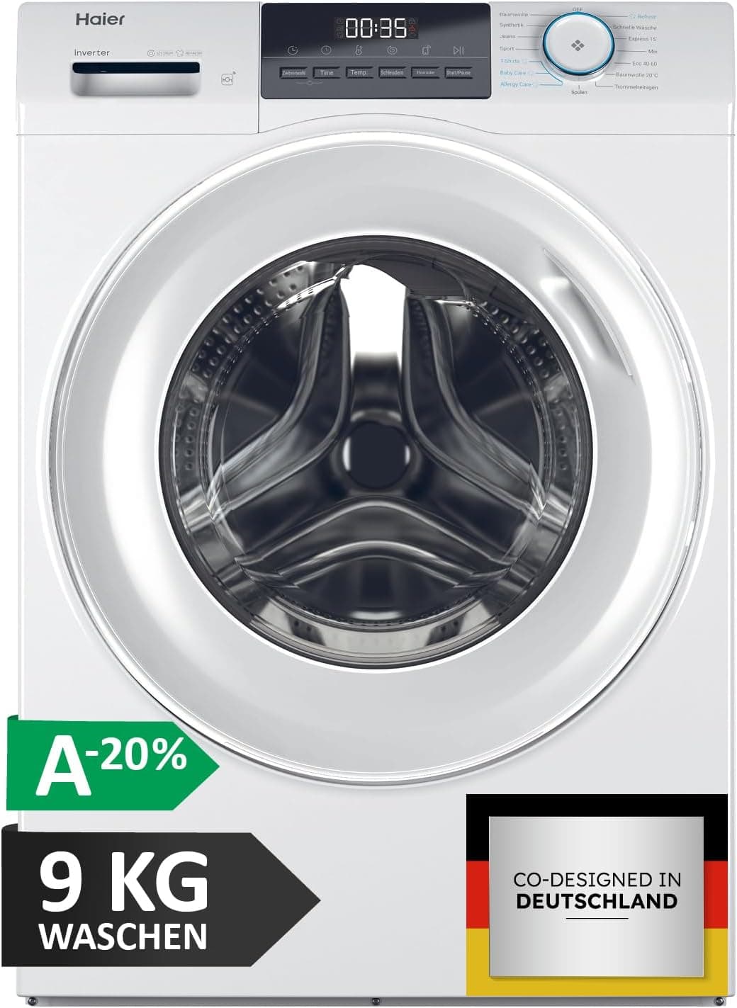 Haier Waschmaschine Frontlader | 7kg, 8kg, 9kg, 10kg, 1400 U/Min, Inverter, ABT, Klasse A - 9 kg / I-PRO SERIE 1