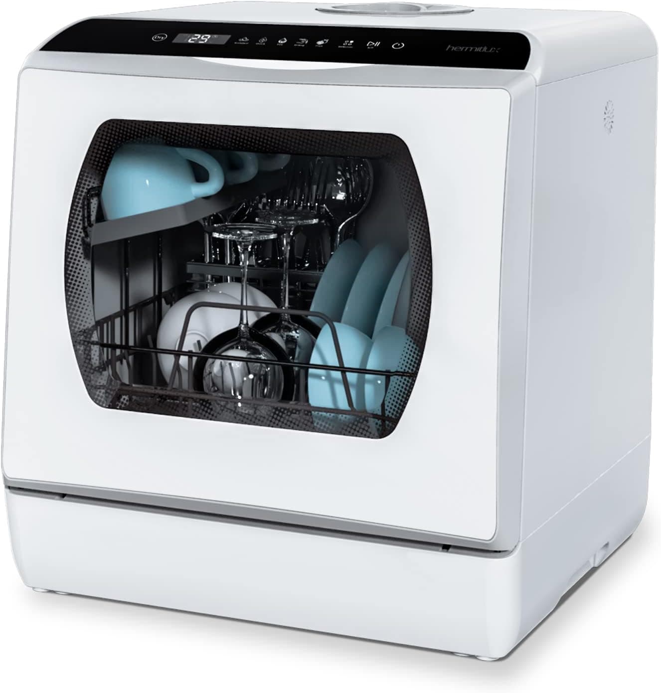 Hermitlux Mini-Geschirrspüler | Tischgeschirrspüler mit 5L Wassertank & 360° Reinigung (HDW5 / HMX Serie) - Wit - 4 Place Settings (6 Programs)