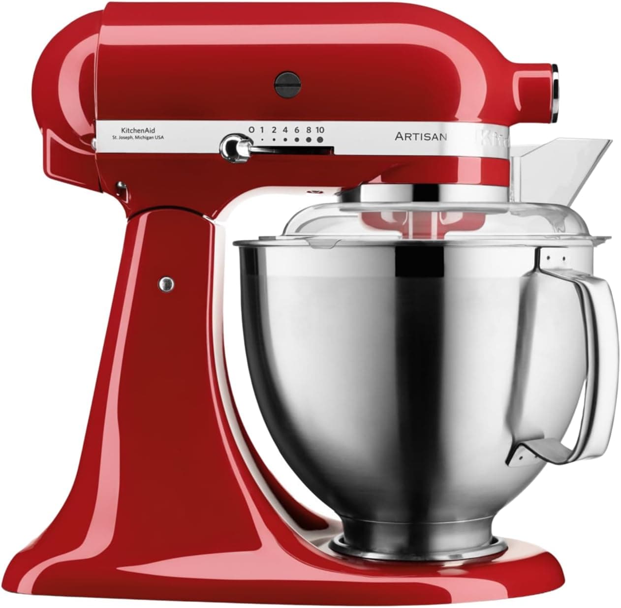 KitchenAid Artisan 5KSM185PS Küchenmaschine | 4,8L + 3L Schüssel | Edelstahl-Zubehör | 300W - Empire Red