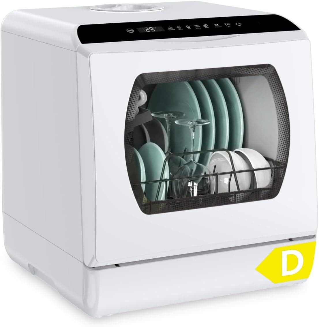 Hermitlux Mini-Geschirrspüler | Tischgeschirrspüler mit 5L Wassertank & 360° Reinigung (HDW5 / HMX Serie) - 5 Place Settings Energy Class D (Glass Doo