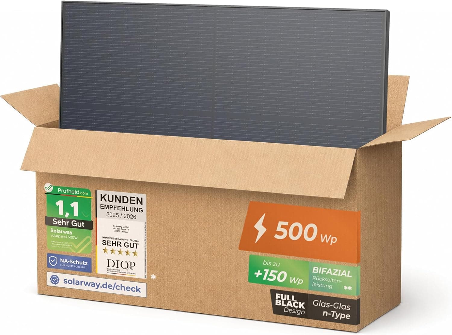 Solarway Hochleistungs-Bifazial-Solarpanel-Serie – N-Type-Technologie (460W & 500W) - 6 Panels - 500 W