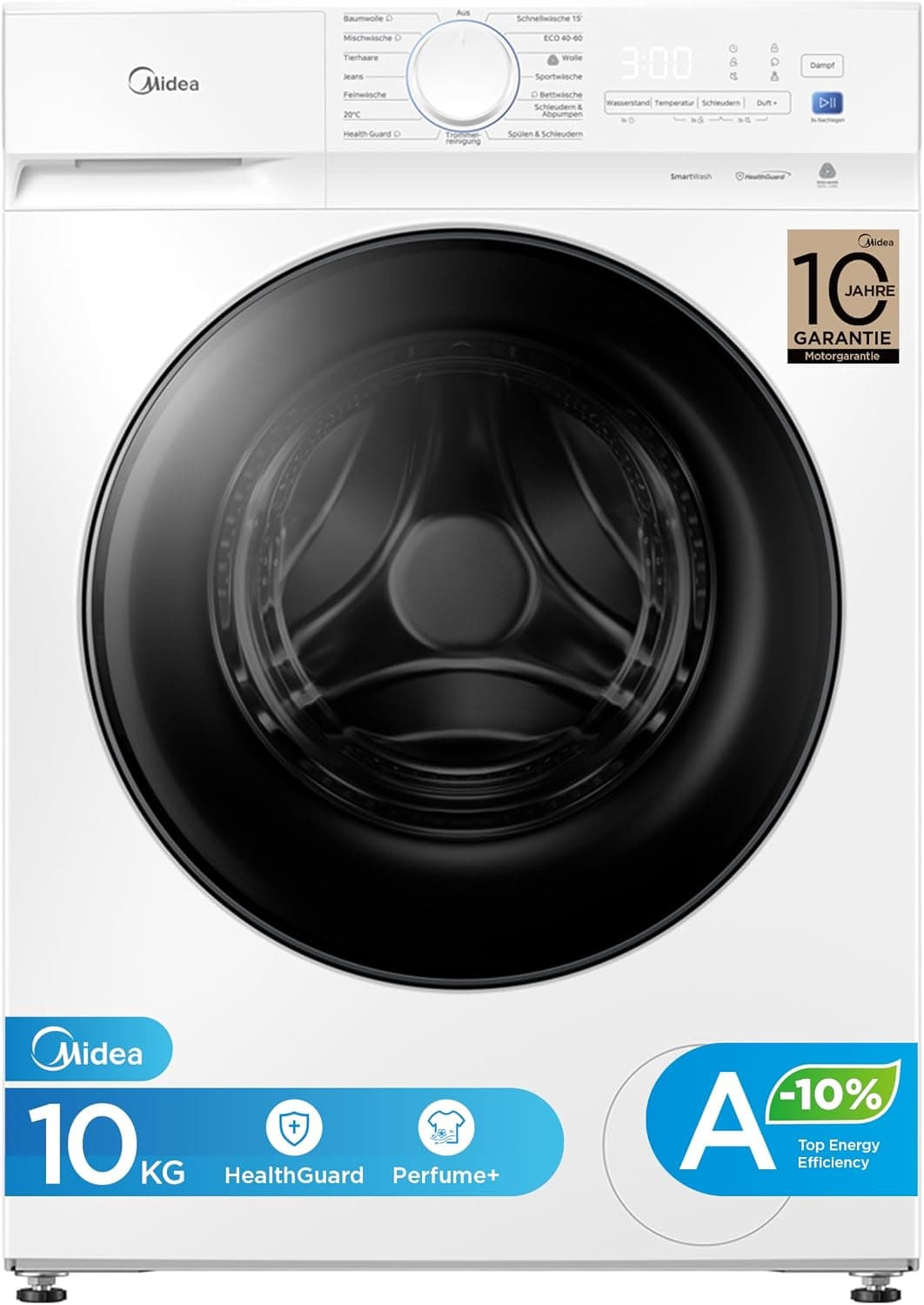 Midea V3 Frontlader Waschmaschine | 8kg - 10kg | 1400 U/Min | Dampffunktion | Klasse A-10% - 10 Kg
