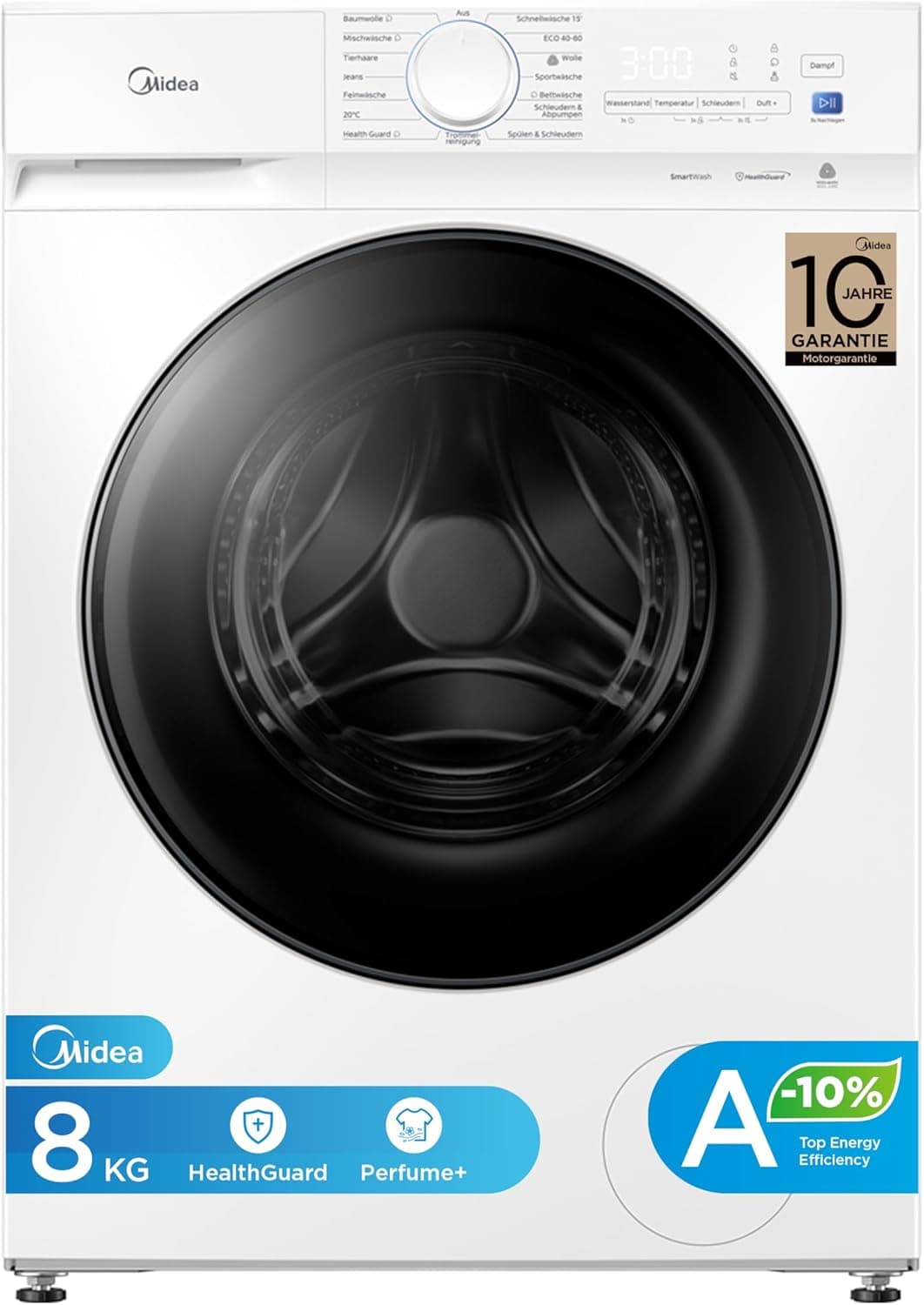 Midea V3 Frontlader Waschmaschine | 8kg - 10kg | 1400 U/Min | Dampffunktion | Klasse A-10% - 8 kg
