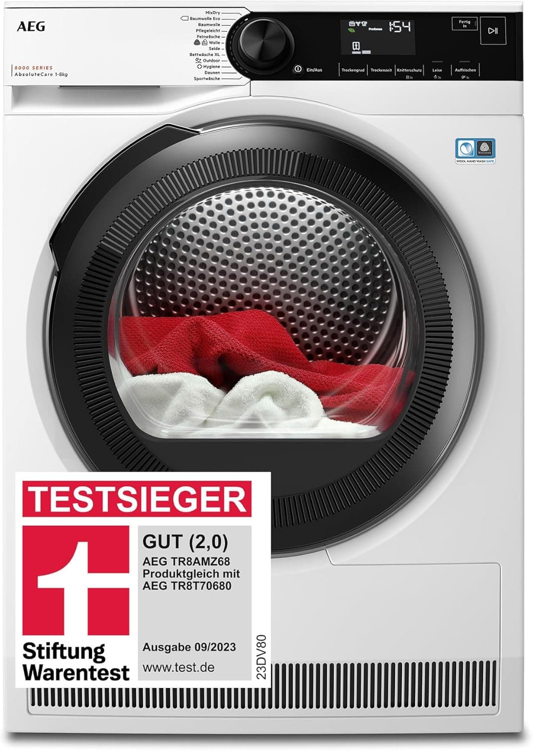 AEG 8000 Serie Wärmepumpentrockner | Freistehend mit AbsoluteCare & A+++ (8kg) - C - 8kg Wolle