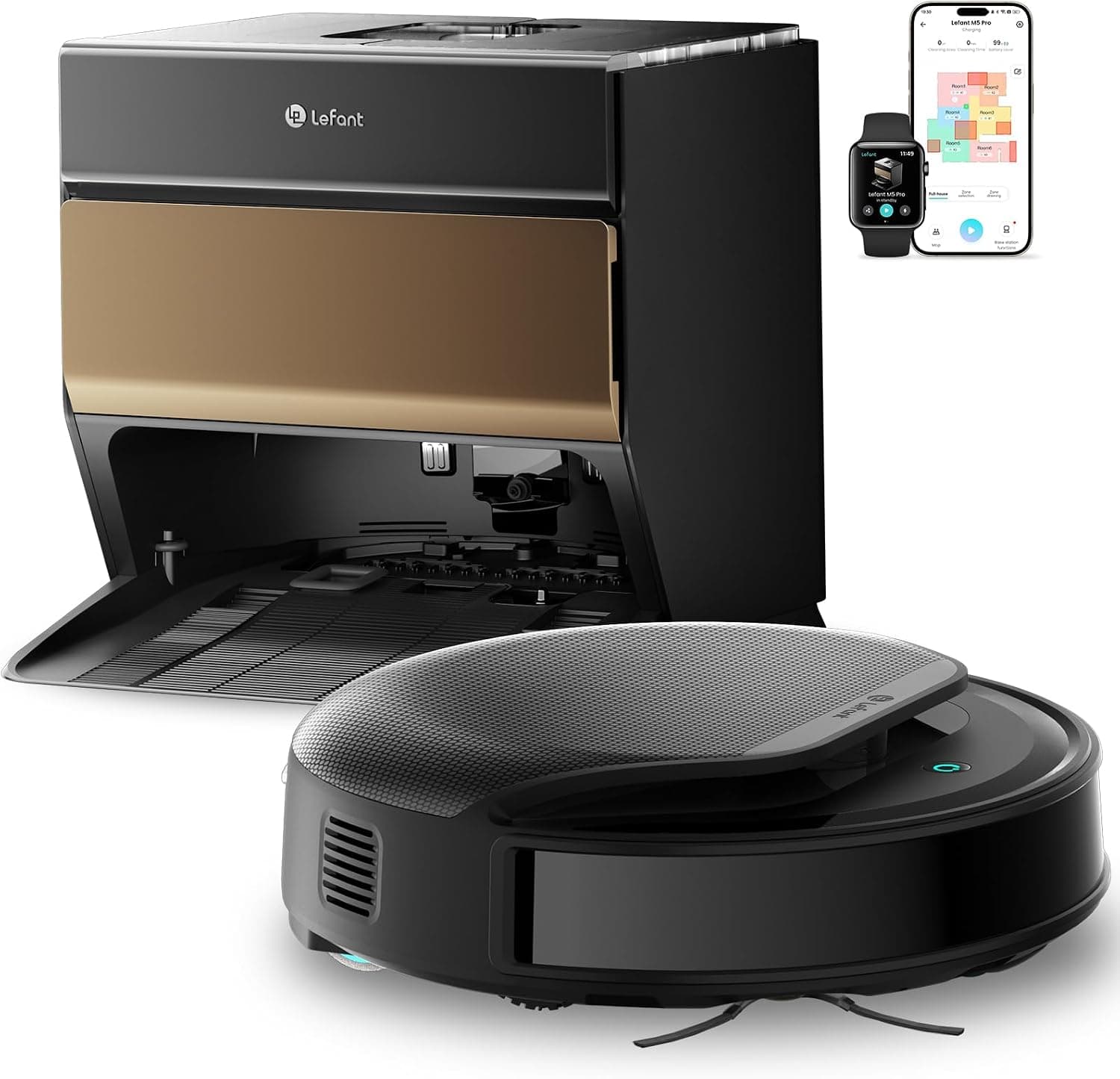 Lefant M5 Pro Saug- und Wischroboter mit Multifunktions-Basisstation, 18.000 Pa Saugkraft und dToF-Lasernavigation - Gold