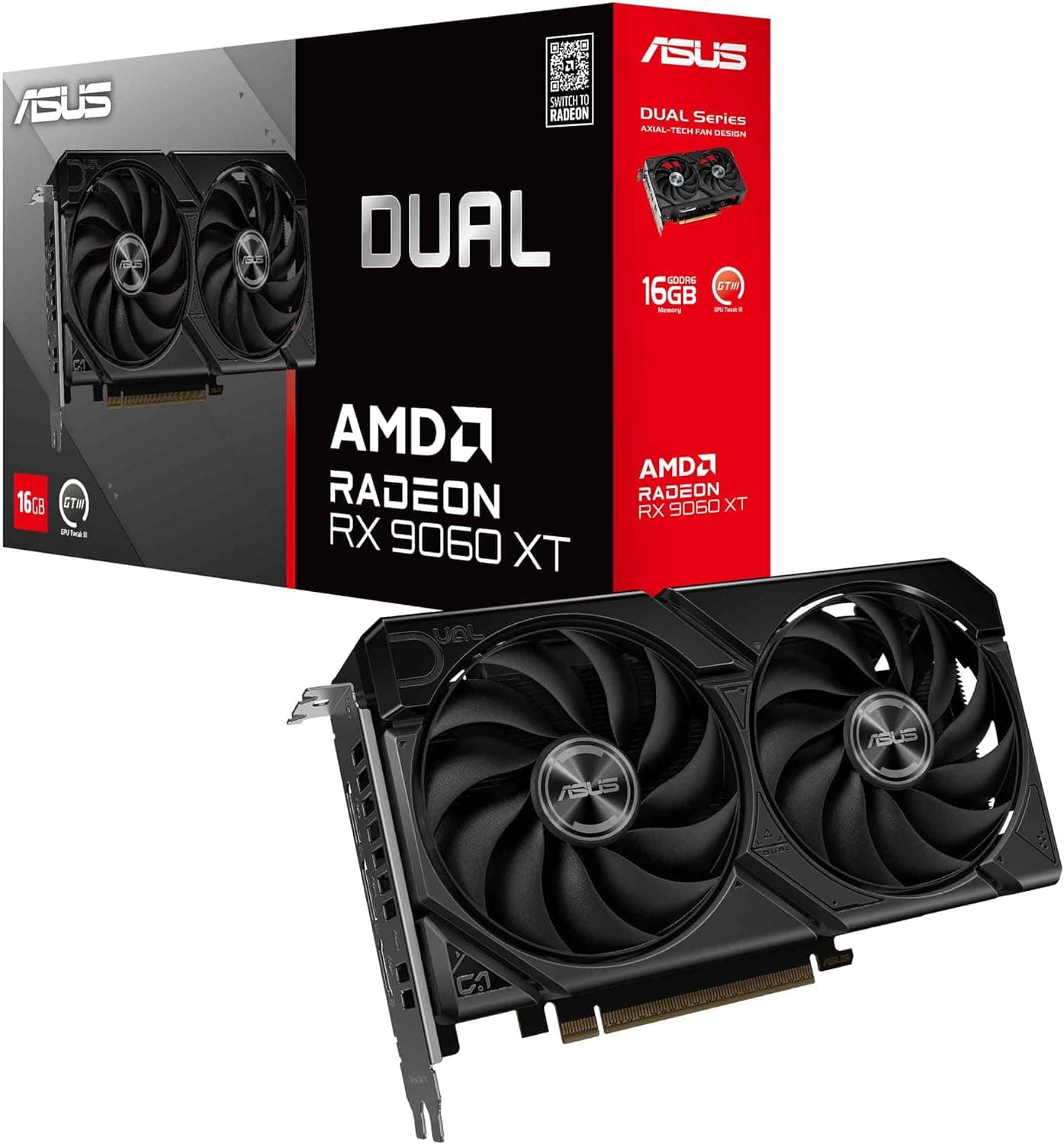 ASUS Dual Radeon RX 9060 XT 16G | DUAL-RX9060XT-16G | 16GB GDDR6 | RDNA 4 | Axial-Tech Design