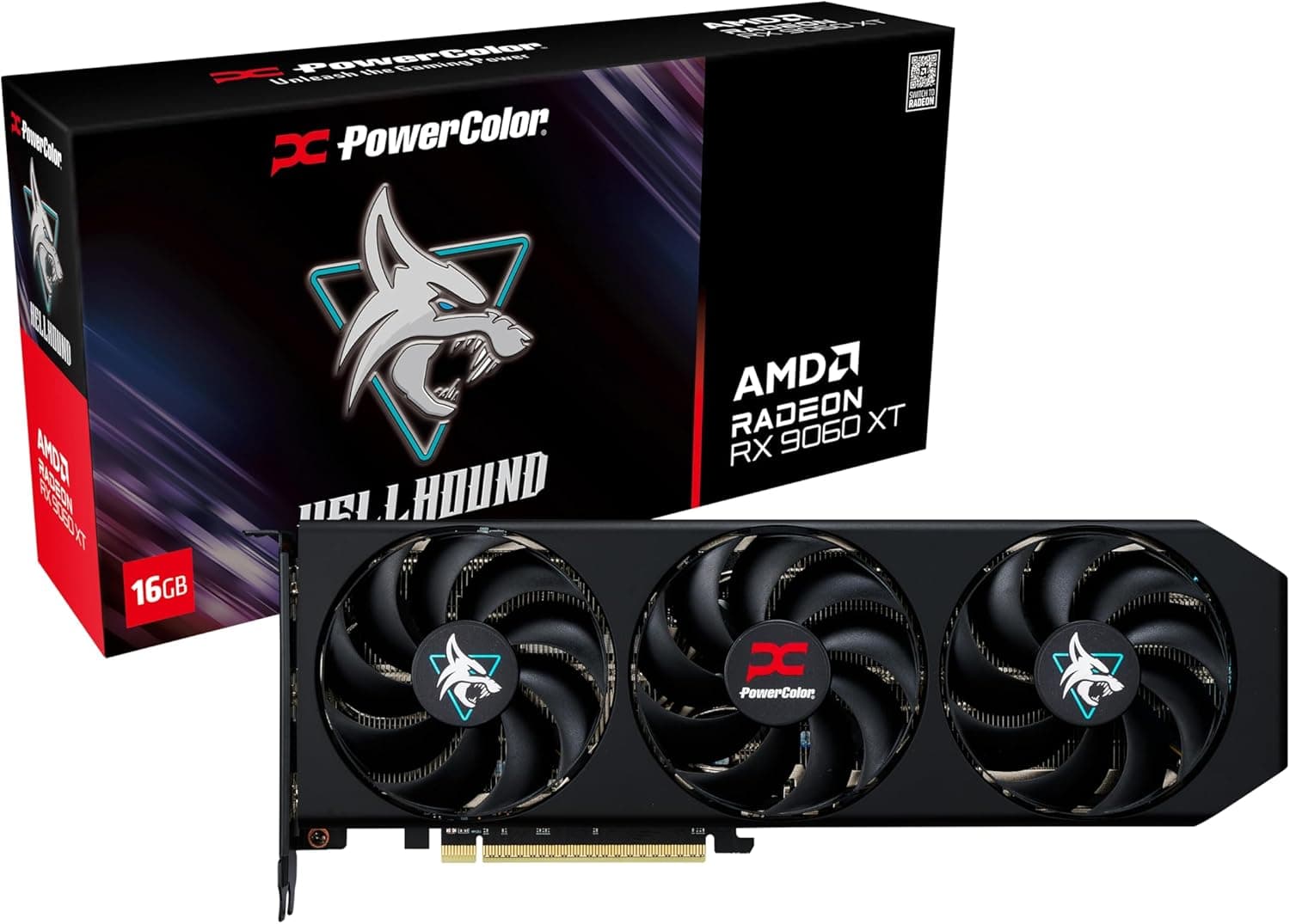 PowerColor Hellhound AMD Radeon RX 9070 OC 16GB GDDR6 | RX9070 16G-L/OC | RDNA 4 | Triple-Fan | Dual-BIOS