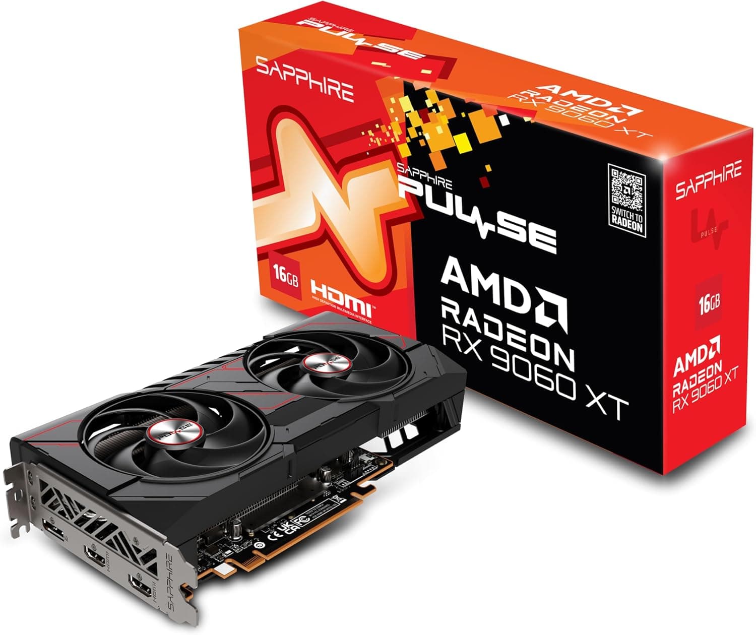 Sapphire Pulse AMD Radeon RX 9060 XT Gaming OC | 16GB GDDR6X | 11350-03-20G | PCIe x16 | 4K Gaming