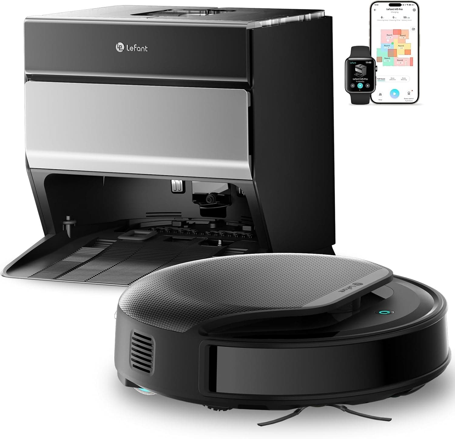 Lefant M5 Pro Saug- und Wischroboter mit Multifunktions-Basisstation, 18.000 Pa Saugkraft und dToF-Lasernavigation - Gletschersilber
