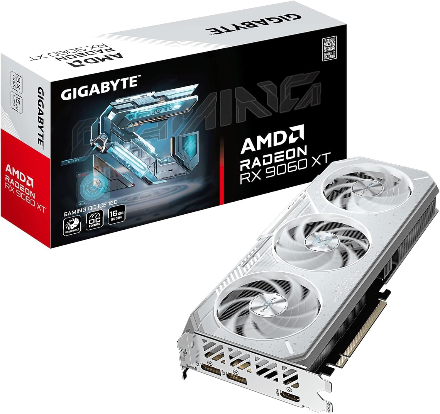 Gigabyte Radeon RX 9060 XT Gaming OC ICE 16GB | GV-R906XGAMINGOCICE-16GD | 16GB GDDR6 | Weißes Design | PCIe 5.0