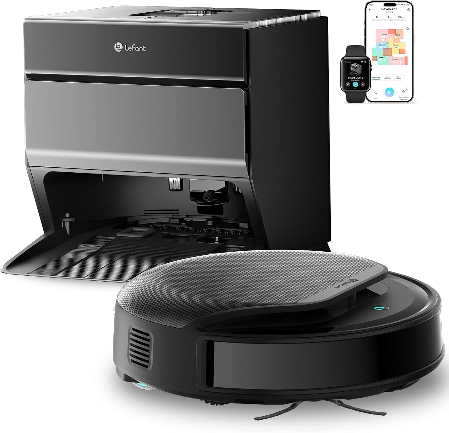 Lefant M5 Pro Saug- und Wischroboter mit Multifunktions-Basisstation, 18.000 Pa Saugkraft und dToF-Lasernavigation - Grau