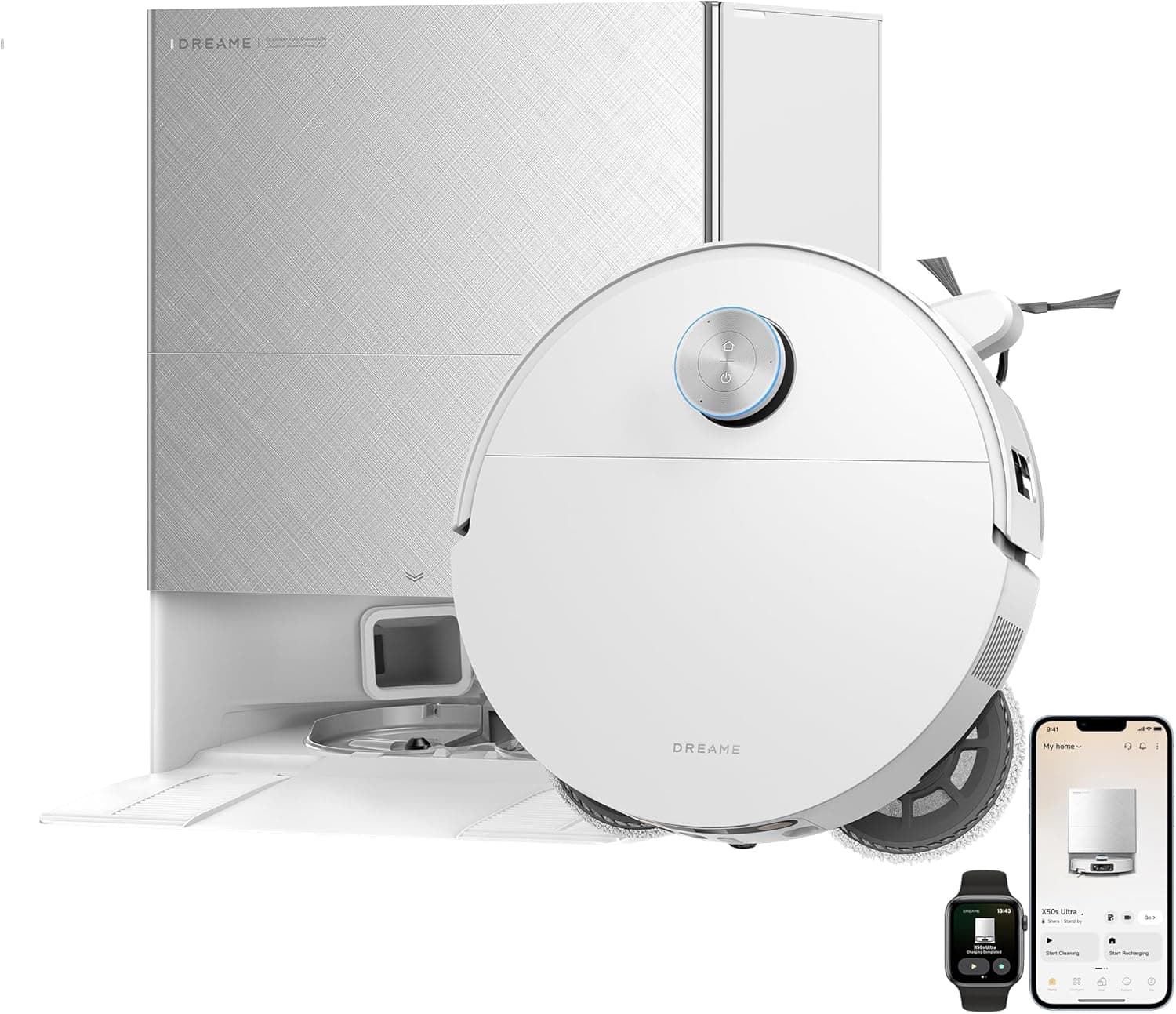 Dreame X50 und X60 Serie Saug- und Wischroboter mit HyperForce-Saugkraft, FlexiArm-Technologie und intelligenter Reinigungsstation - X50s Ultra (Weiß)