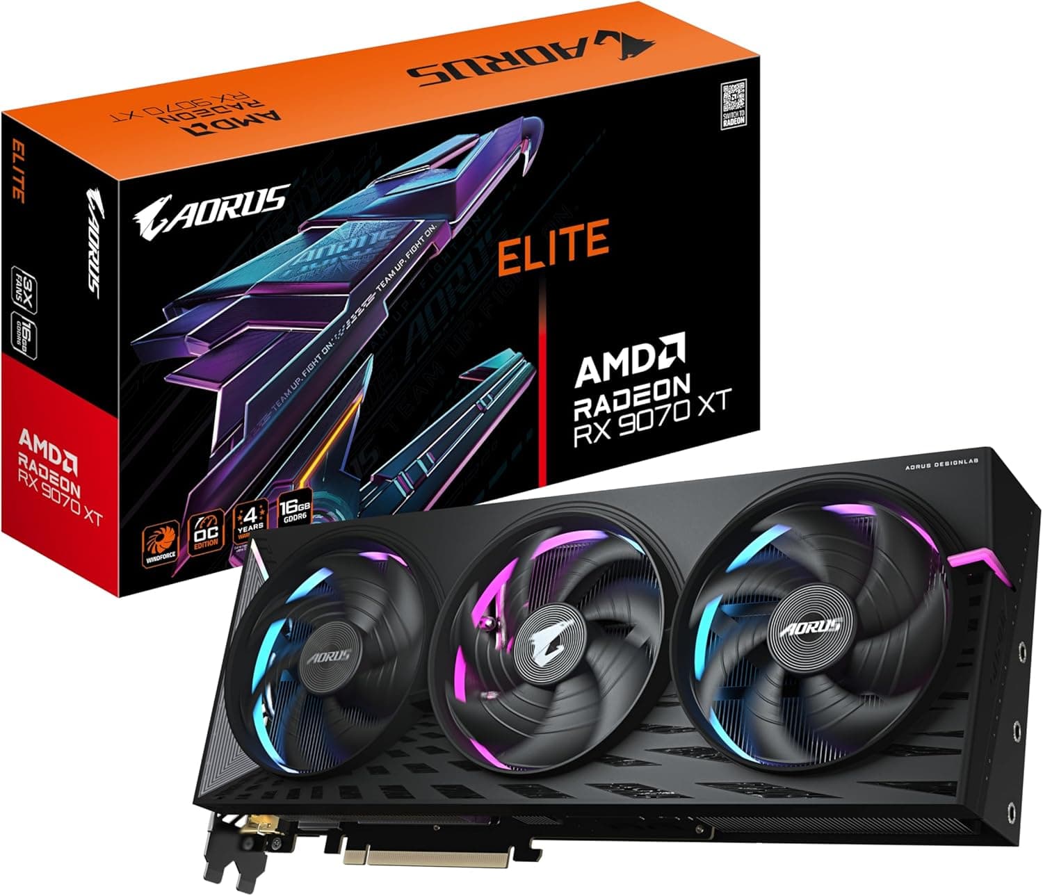Gigabyte AORUS Radeon RX 9070 XT Elite 16G | GV-R9070XTAORUS E-16GD | 16GB GDDR6 | PCIe 5.0 | WINDFORCE