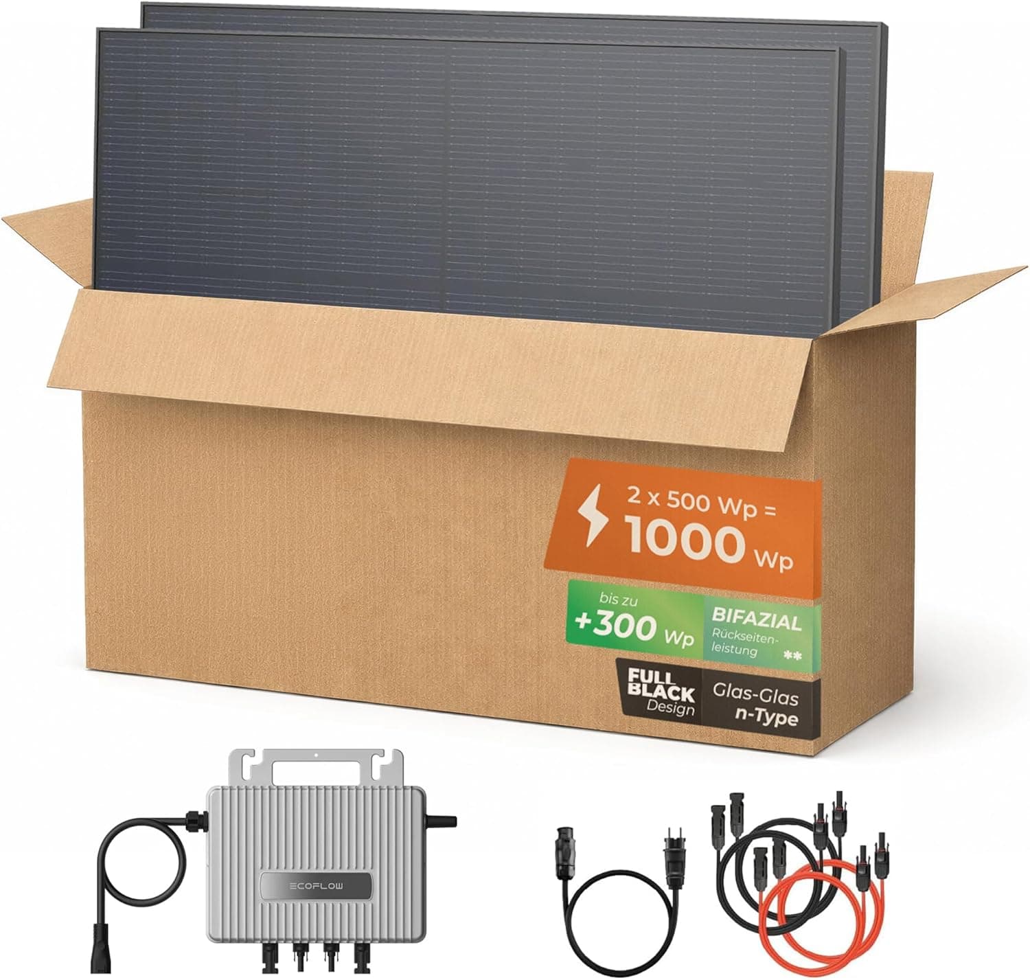 Solarway 1000Wp Balkonkraftwerk – 800W EcoFlow Stream Wechselrichter & 500W Bifaziale Solarmodule - Without bracket