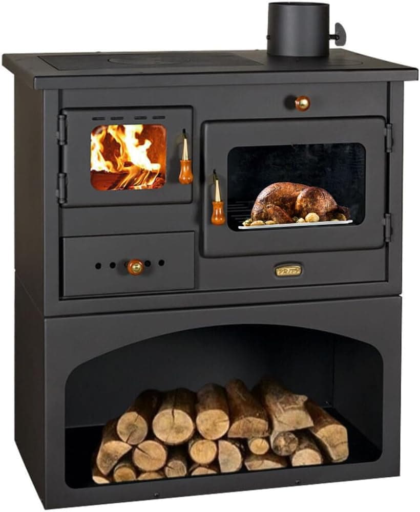 Prity 1P34 Küchenherd – 10,1 kW – Multifunktionaler Holzofen mit Backfach & Kochplatte – Energieeffizienzklasse A – Robuste Stahl-Konstruktion – Effiz