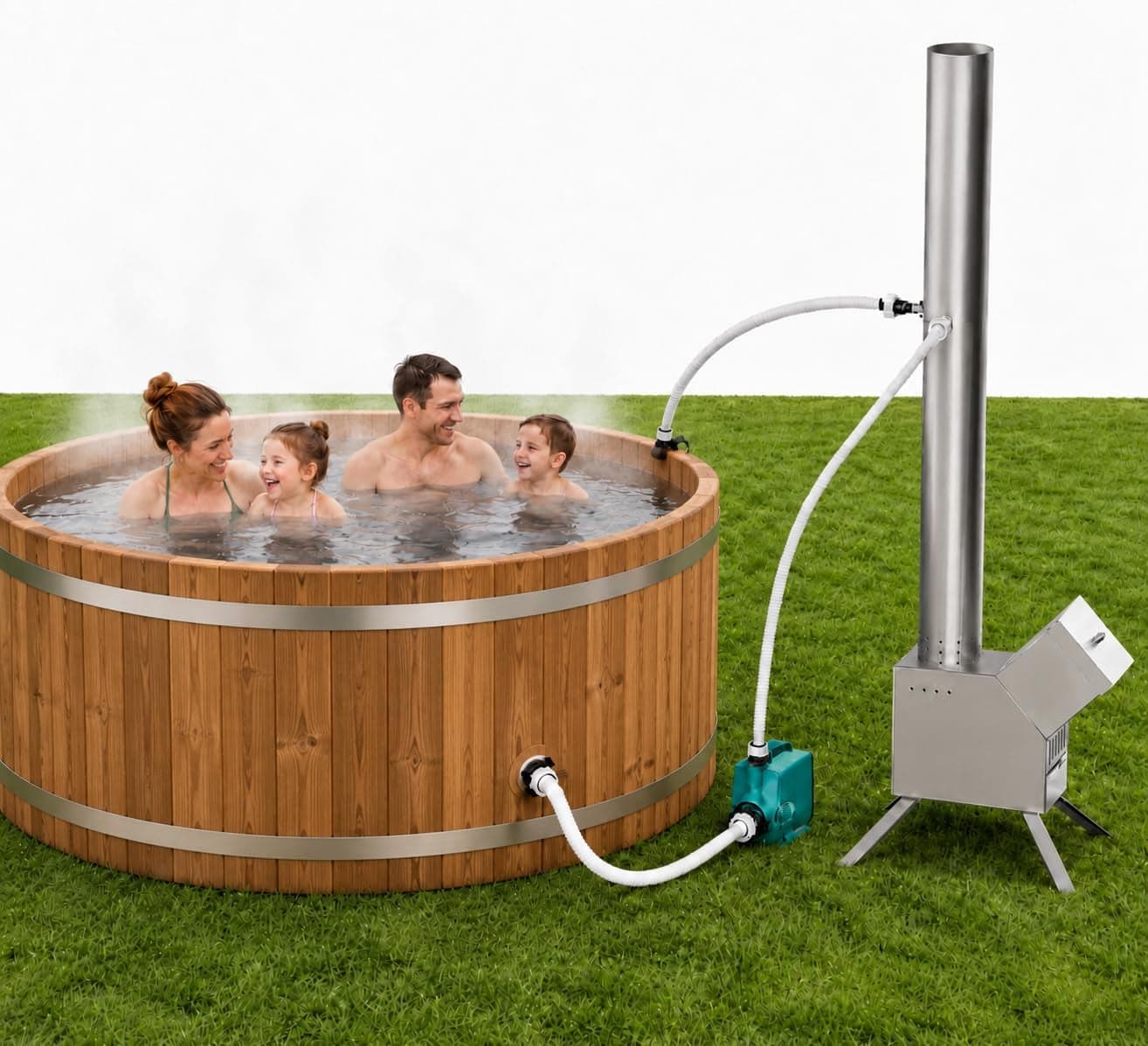 ECOPOOLTECH Pellet-Poolheizer – Effizientes, holzbefeuertes Outdoor-Heizsystem – Mit korrosionsbeständiger Titan-Heizspirale – Ideal für Hot Tubs, Whi