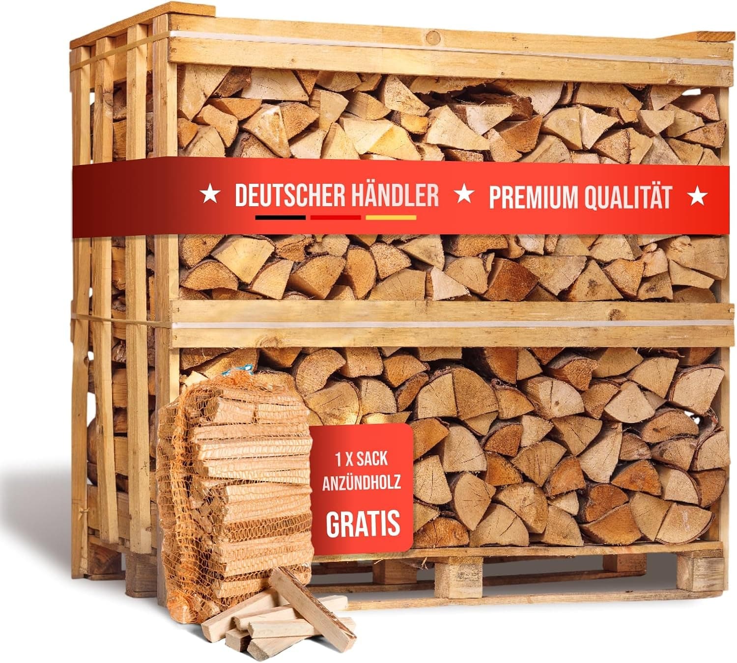 Kaminholz Breuer Premium Buchen-Brennholz – 1 RM Palette – Kammergetrocknetes, sauberes & schädlingsfreies Hartholz für Kamin, Grill & Ofen (Wahlweise