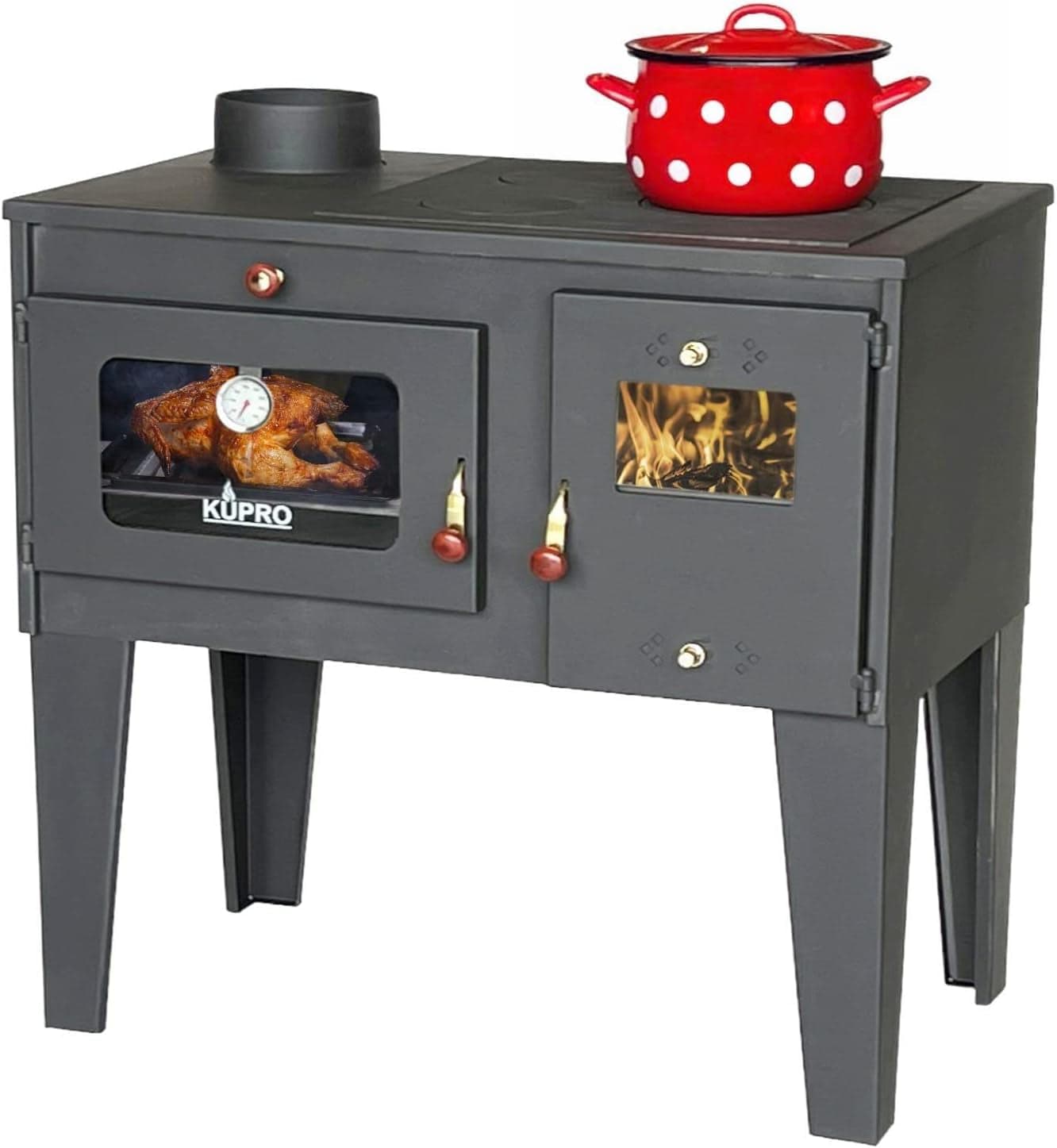 DanDiBo Alegra 93933 Kaminofen – 6 kW – Multifunktionaler Küchenherd mit Backfach & 3 Kochfeldern – Energieeffizienzklasse A – Autark heizen & kochen 