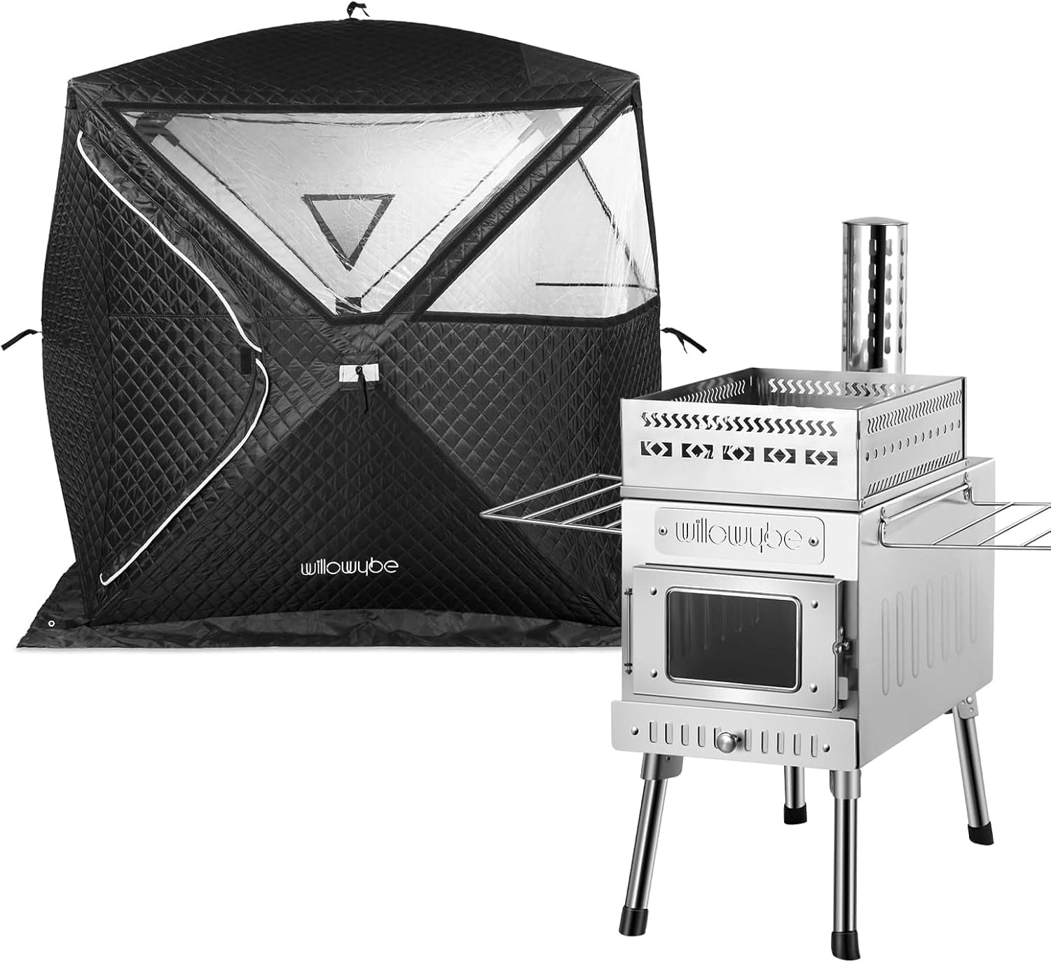 WILLOWYBE Tragbares Outdoor-Sauna-Set – Faltbares Saunazelt mit hocheffizientem Holzofen