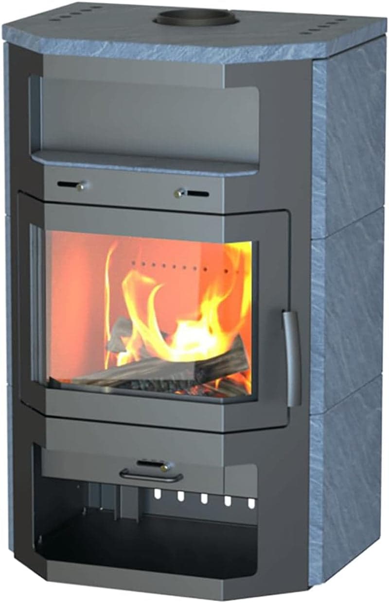 Thermia Bali Max V3 Kaminofen – 8,5 kW – Exklusiver Speckstein-Kamin – Prismatische Sichtscheibe – Hohe Heizkapazität (bis 244 m³) – Integriertes Holz