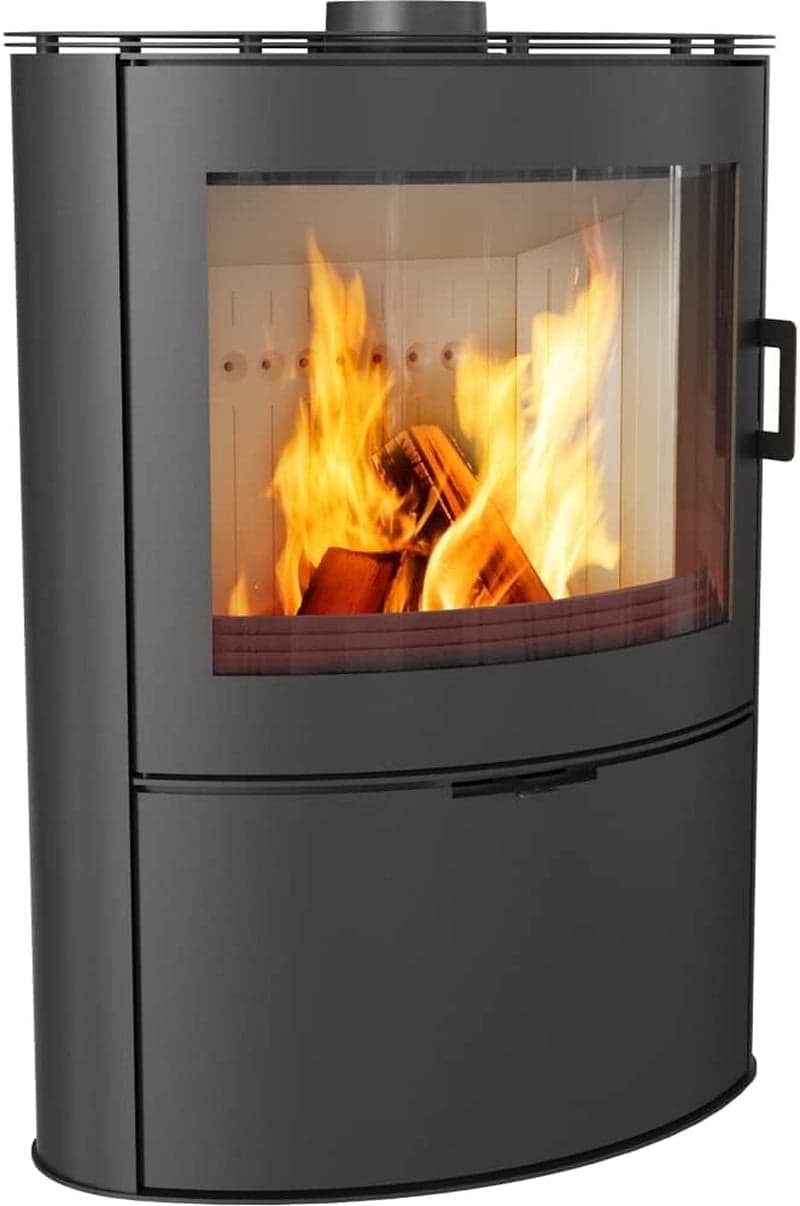 Kratki AB 2 (KOZA/AB/S/2) Kaminofen – 10 kW – Modernes ovales Design – Schwarz – Mit TERMOTEC-Speicher – Externe Luftzufuhr – Hocheffizient