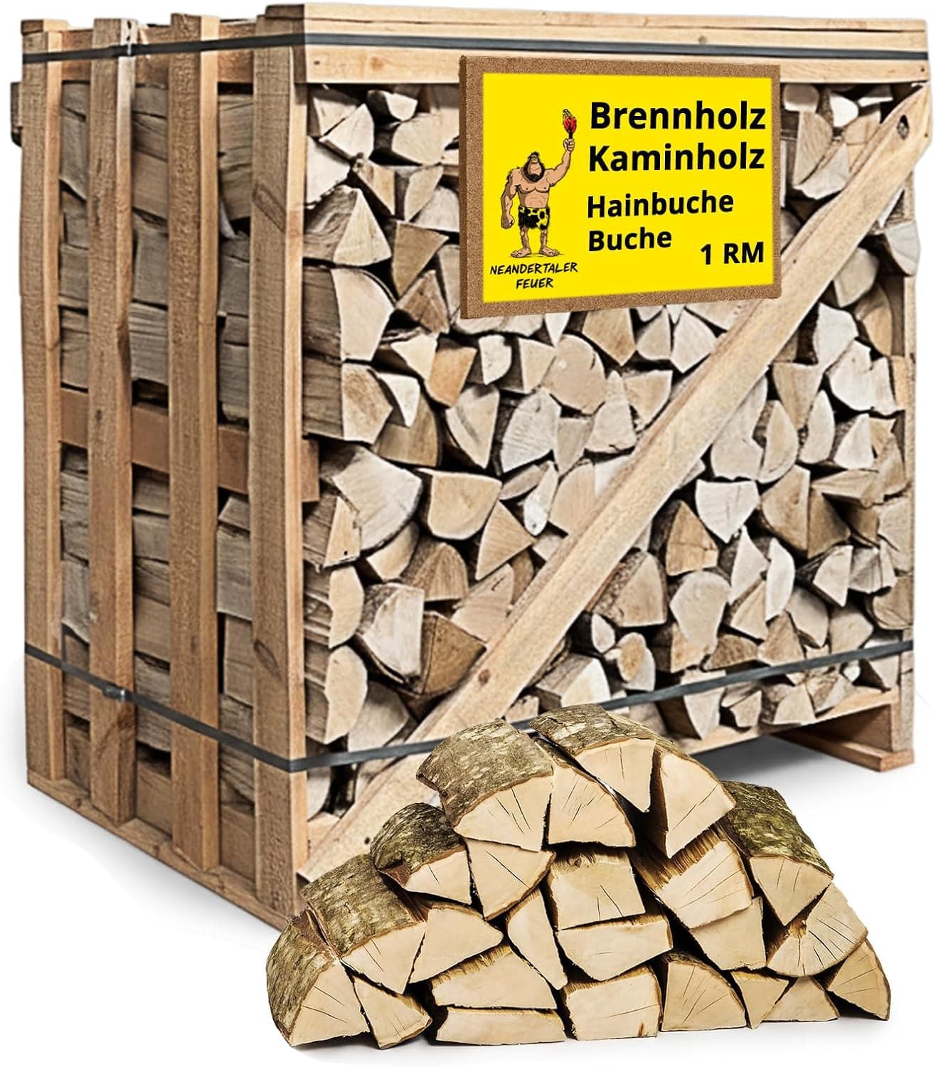 Hartholz-Brennholz – Kammergetrocknete Hainbuche & Buche – Scheitlänge 25 cm – Auf Palette – Perfekt für Kamin, Pizzaofen, Grill & Smoker - 1 RM