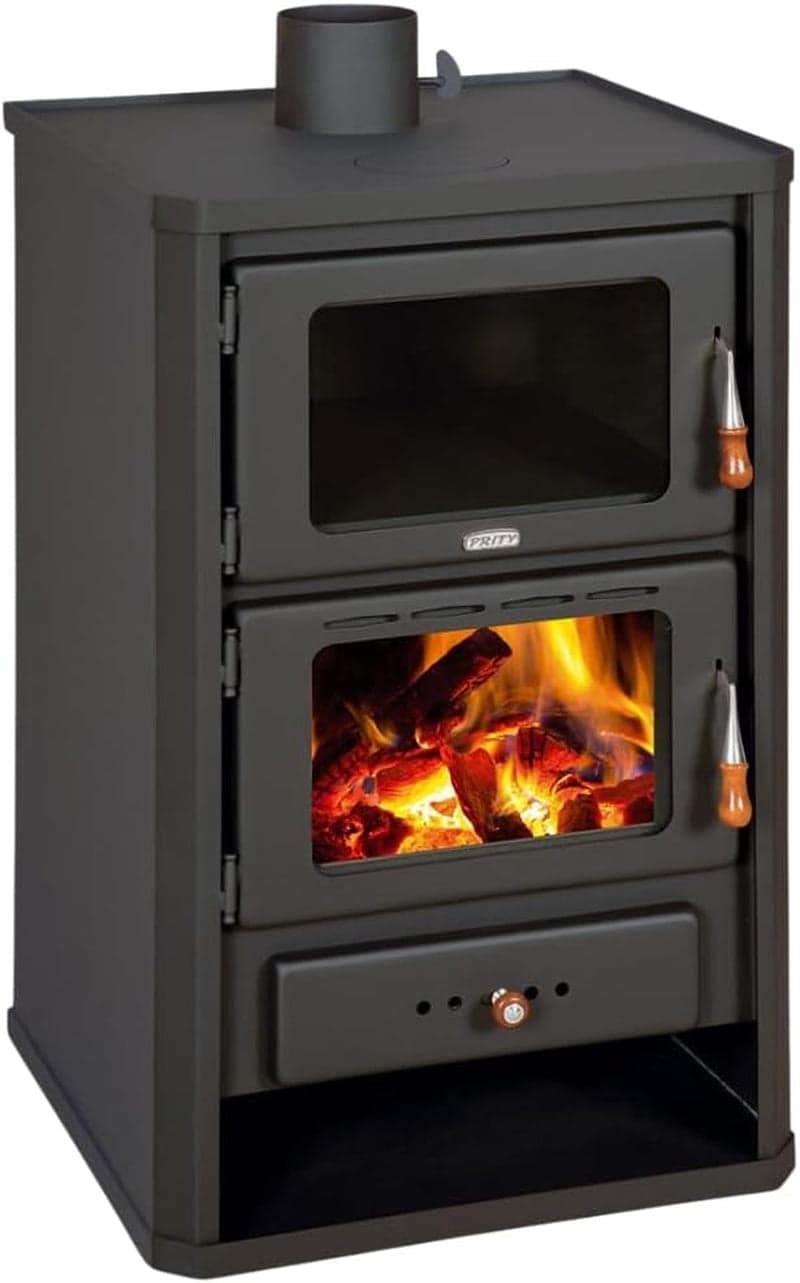 Prity FG Holzherd mit Backofen und Holzfach – 14 kW, Graphitschwarz