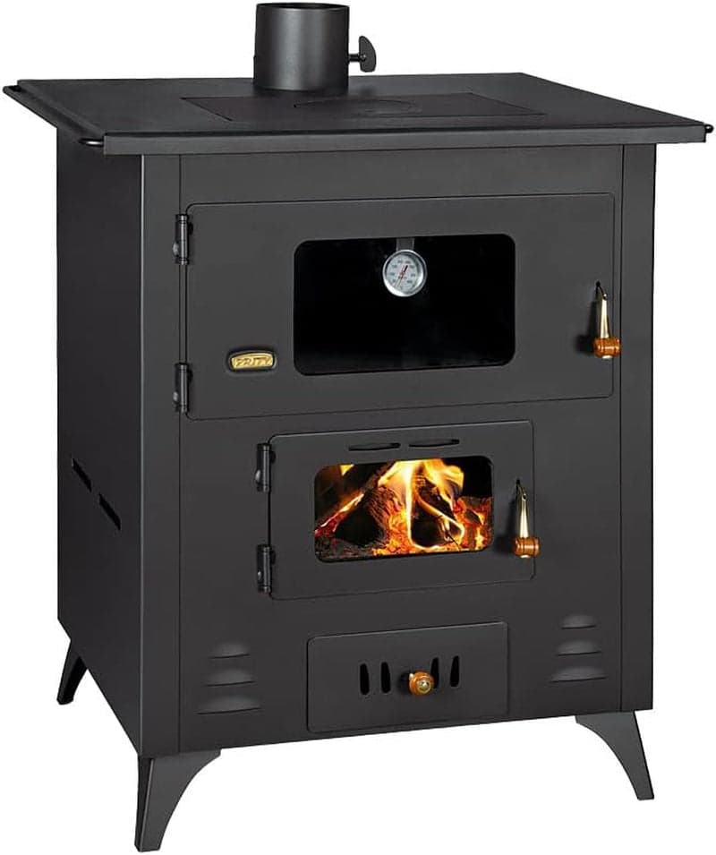 Prity 1P50R Küchenofen – 14 kW – Kraftvoller Werkstatt- & Küchenherd mit Backfach & Kochplatte – Klassisches Design in Schwarz/Graphit – Robuste Stahl