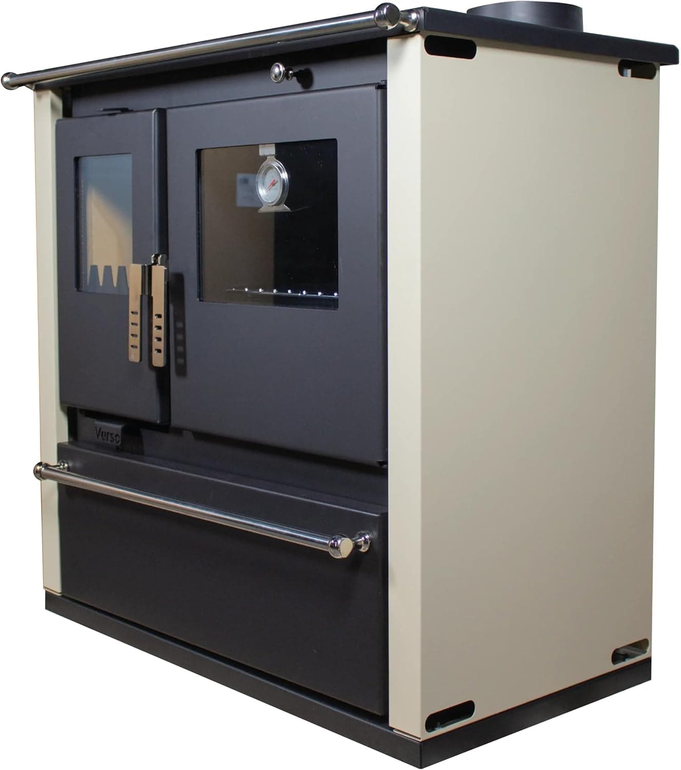 Nana IF Verso CS Plus Küchenherd – 7,7 kW – Multifunktionaler Holzofen mit Backfach & Kochfläche – Energieeffizienzklasse A+ – Elfenbeinfarbenes Desig