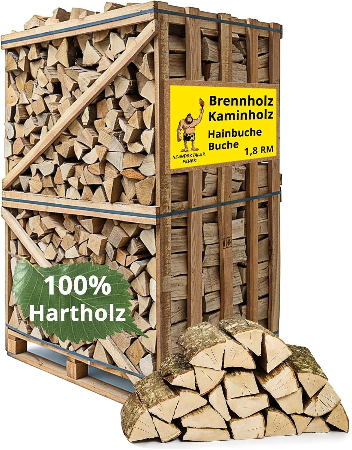 Hartholz-Brennholz – Kammergetrocknete Hainbuche & Buche – Scheitlänge 25 cm – Auf Palette – Perfekt für Kamin, Pizzaofen, Grill & Smoker - 1.8 RM