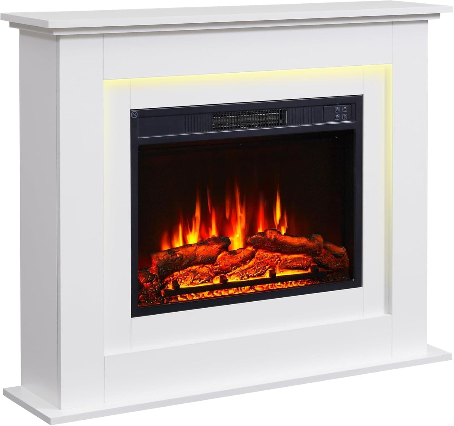BALDERIA Finn Elektrokamin mit Kaminsims – 2000W – 3D-Flammeneffekt & 13-farbige Ambientebeleuchtung – Inkl. Fernbedienung - Finn White