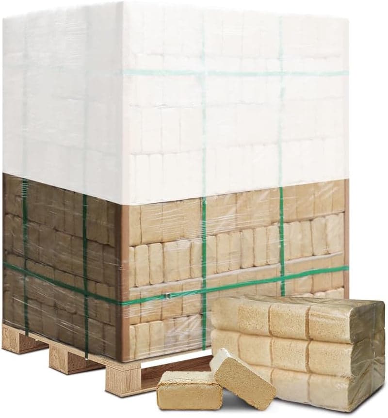 Kiefernholzbriketts (100 % Kiefer) auf Palette – 480 kg – Premium-Brennstoff für Kamin, Ofen, Grill & Smoker - 720 Kg