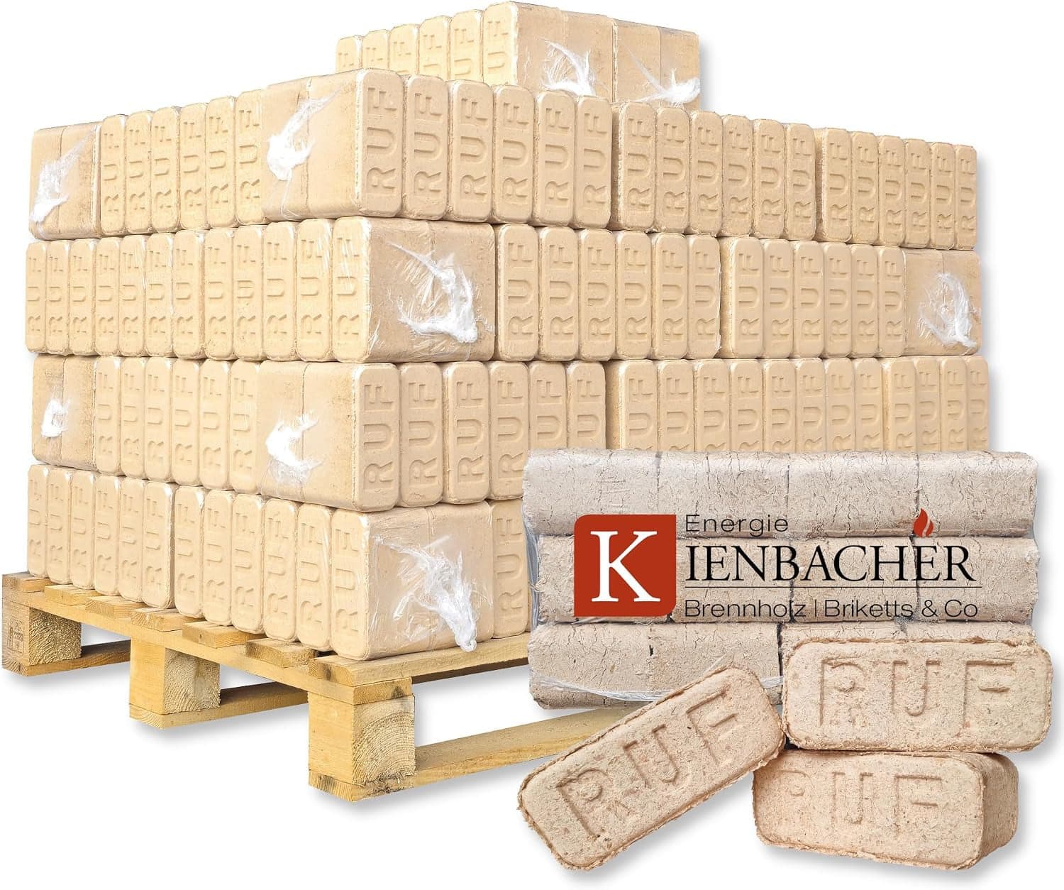 500 kg RUF Hartholz-Briketts – Premium Holzbriketts für Kamin & Ofen – Nachhaltig aus Buche, Eiche, Esche, Hainbuche & Birke – 50 x 10 kg Säcke auf Pa