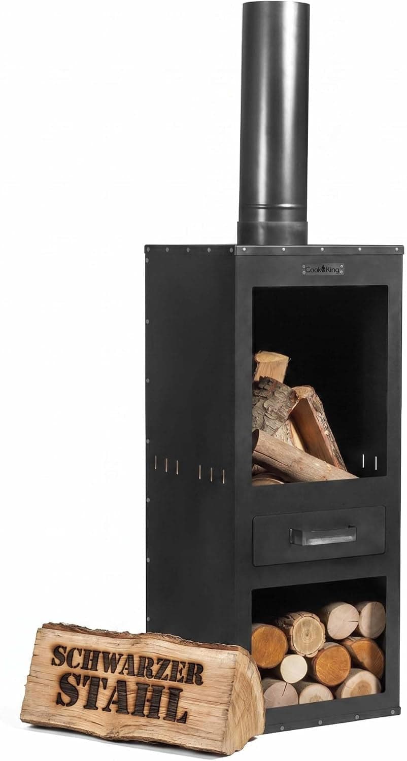 BENE ON FIRE „Delaware“ Outdoor-Kamin – 150 cm Gartenofen – Moderner Terrassenkamin aus pulverbeschichtetem Stahl – Mit integriertem Holzfach – Stilvo