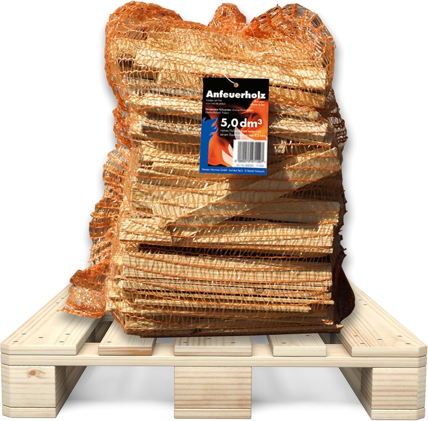 Anzündholz (96 Netze à 3 kg) – Gesamteinheit ca. 290 kg – Buchenholz – Ideales Anzündmaterial für Kamin & Ofen – Ofenfertig