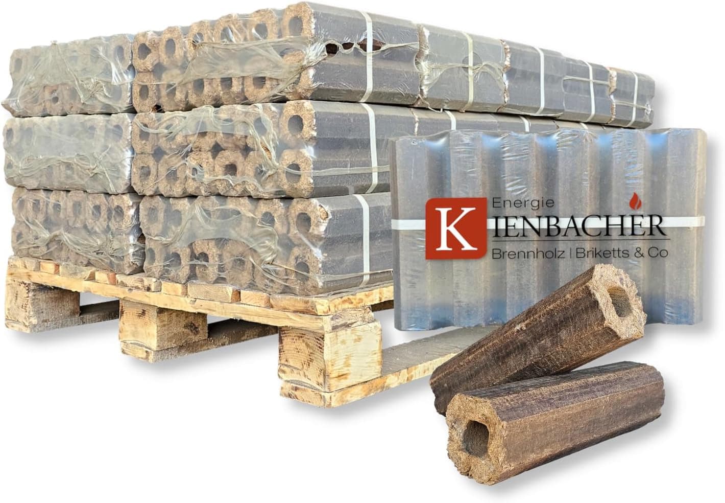 300 kg Palette PiniKay Hartholz-Briketts – Premium-Brennstoff aus reiner Buche & Eiche – Hoher Heizwert für Kamin, Ofen & Heizung – Energie Kienbacher