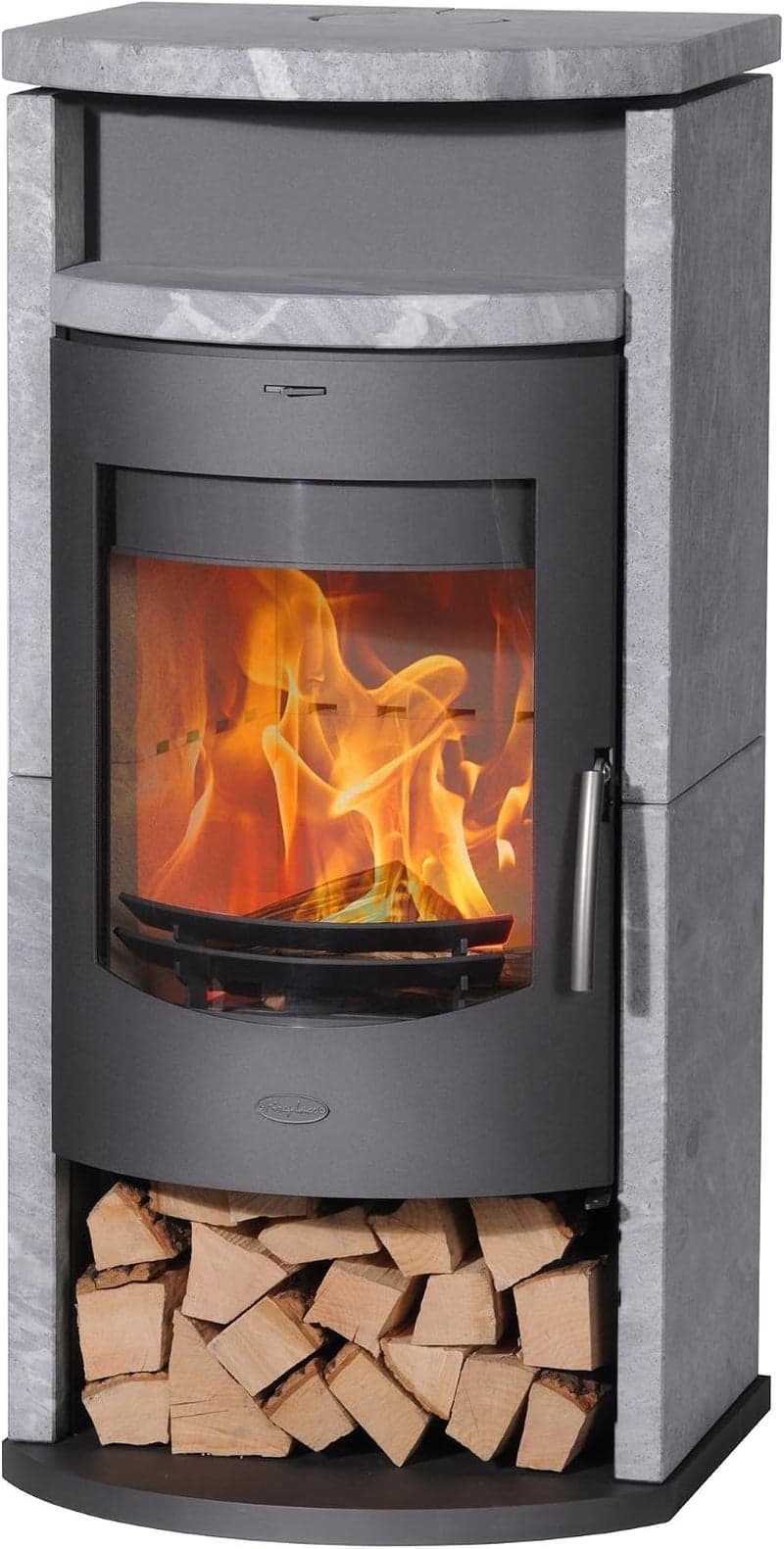 Fireplace Barcelona Kaminofen – 8 kW – Exklusiver Speicherofen mit Speckstein-Verkleidung – Integriertes Holzfach – Für bis zu 144 m³ Raumvolumen – Ho