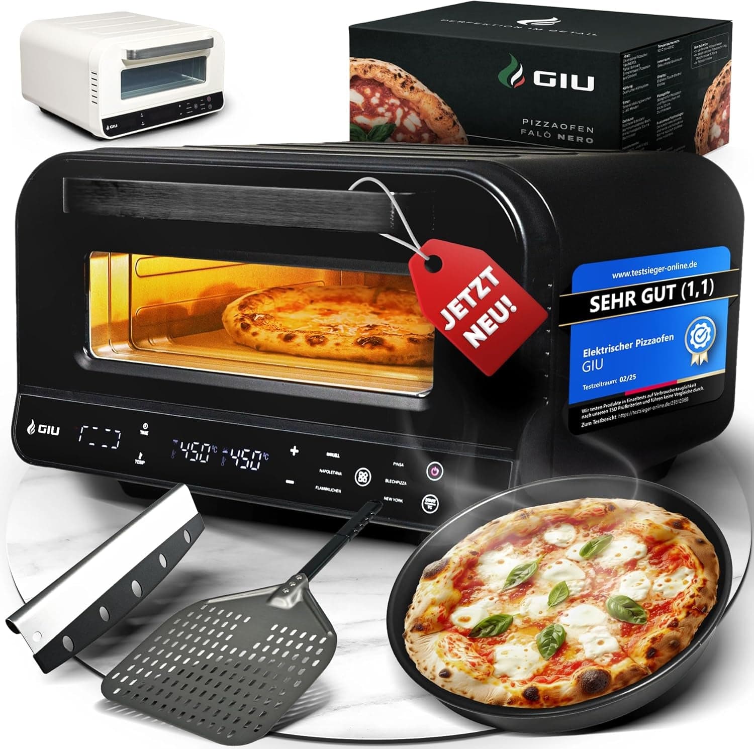 GIU Falò Elektro-Pizzaofen – 450°C Profi-Heißluftofen – „Pizzaiolo Set“ inklusive Zubehör – FusionHeat-Technologie – Neapolitanische Pizza in 2 Minute