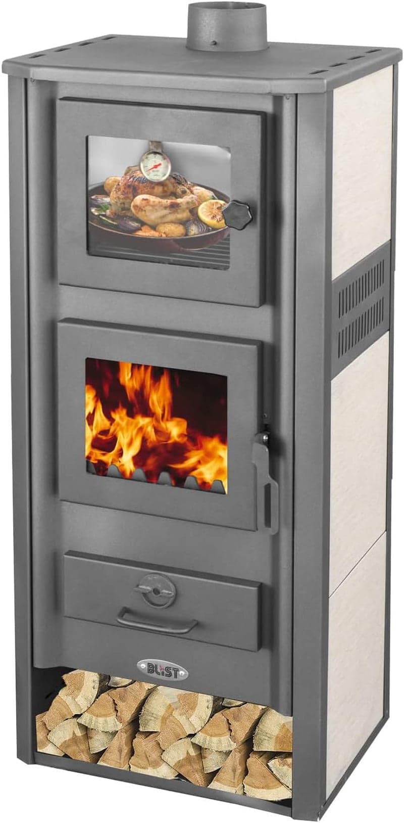 DanDiBo Ambasador Kaminofen – 12,1 kW – Mit Backfach – Freistehender Holzofen für Heizung & Kulinarik – Energieeffizienzklasse A – Zertifizierte Quali