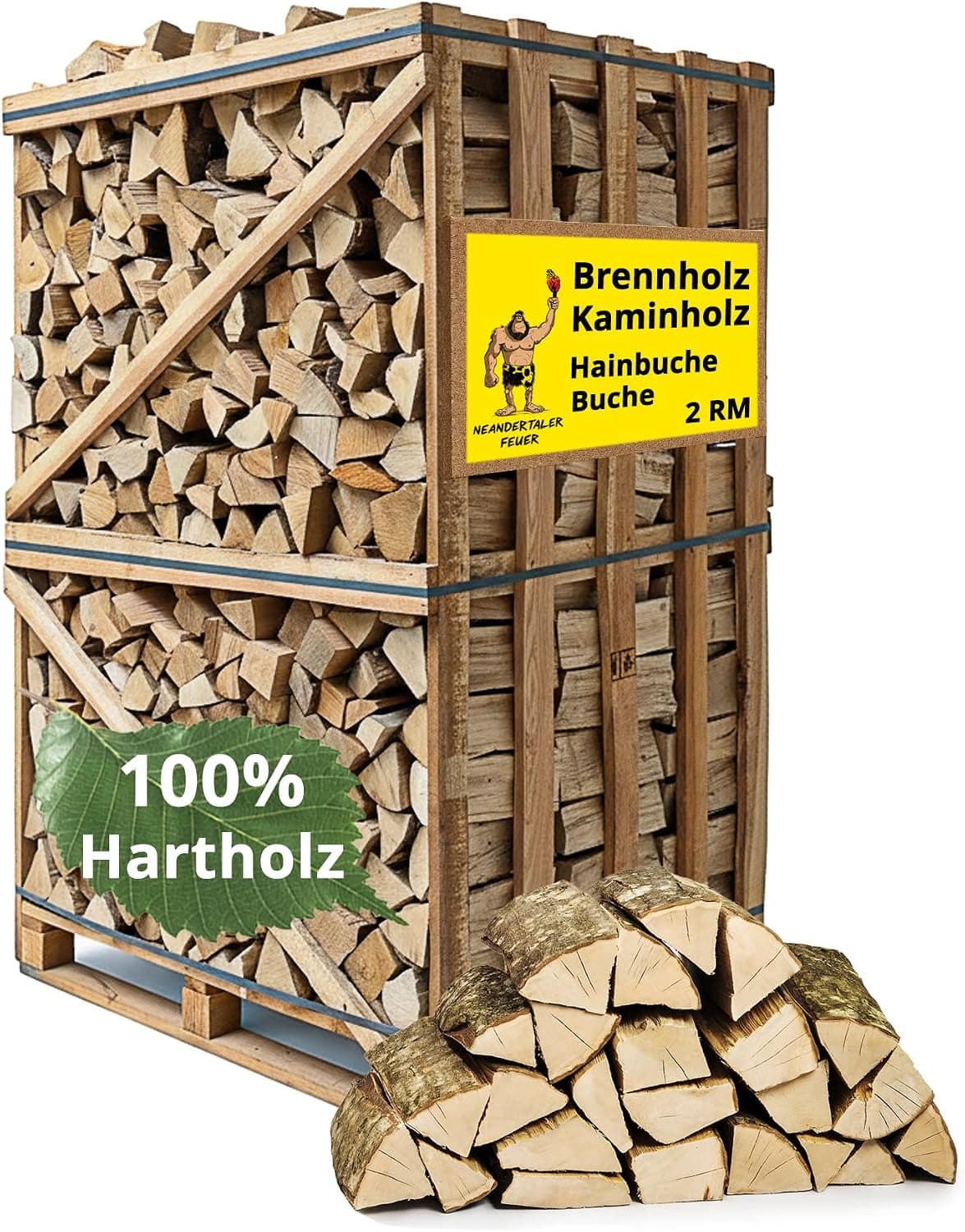 Neandertaler Feuer Premium Eichen-Brennholz 25 cm – 2 RM kammergetrocknet auf Palette (ca. 1000 kg) – Ofenfertig für Kamin, Pizzaofen, Grill & Smoker