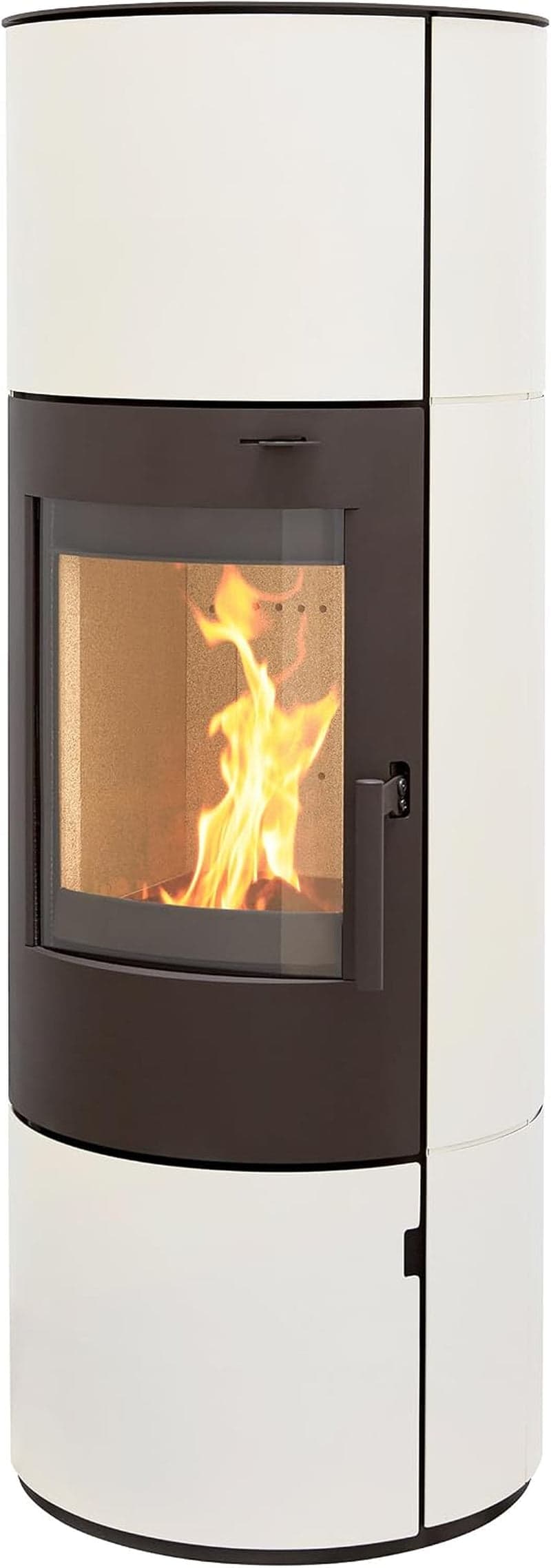 Thermia München XL Kaminofen – 7 kW – Moderner Speicherofen mit Panorama-Sichtfenster – Cremeweiß – Automatische Luftregelung – Für Dauerbrand geeigne