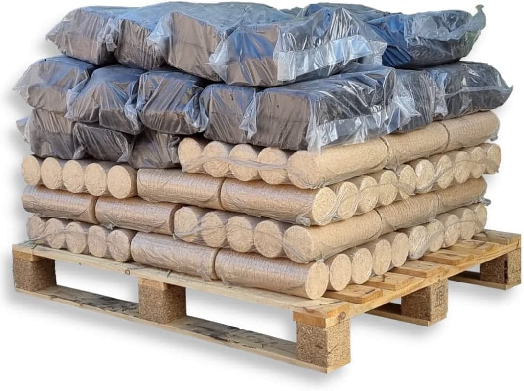 500 kg Mischpalette: 250 kg Nestro Holzbriketts + 250 kg Torfbriketts – Die ideale Brennstoff-Kombination für Kamin, Ofen & Heizung – Energie Kienbach