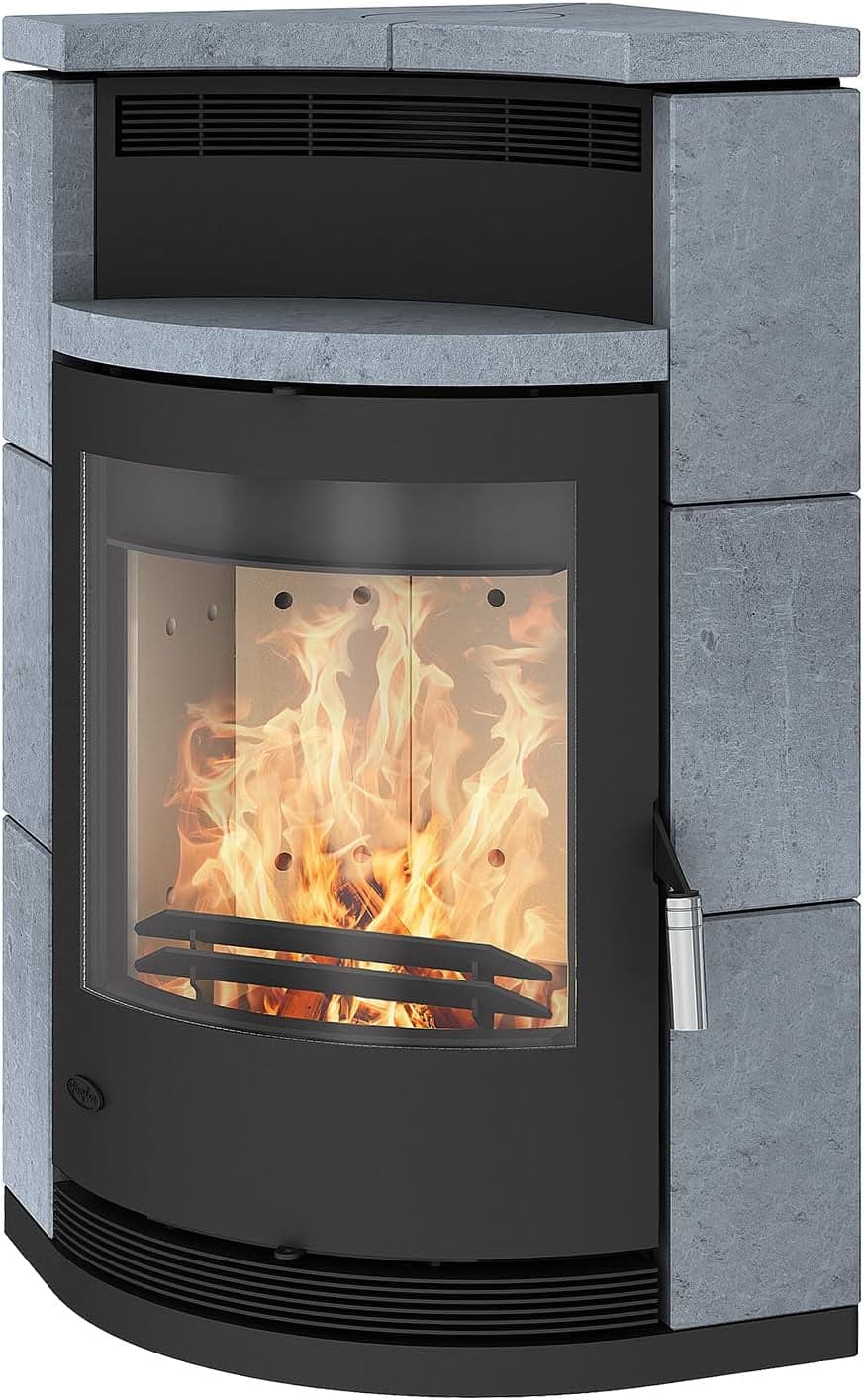 Fireplace Kft. Lyon Kaminofen – 8 kW – Exklusiver Speckstein-Kamin – Eck-Ofen mit Warmhaltefach – Energieeffizient – Zeitloses Design für bis zu 144 m