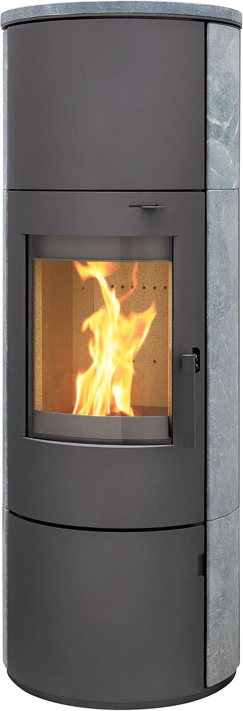 Thermia München XL Kaminofen – 7 kW – Moderner Speicherofen mit Speckstein-Verkleidung – Energieeffizienzklasse A+ – Panorama-Sichtfenster – Dauerbran
