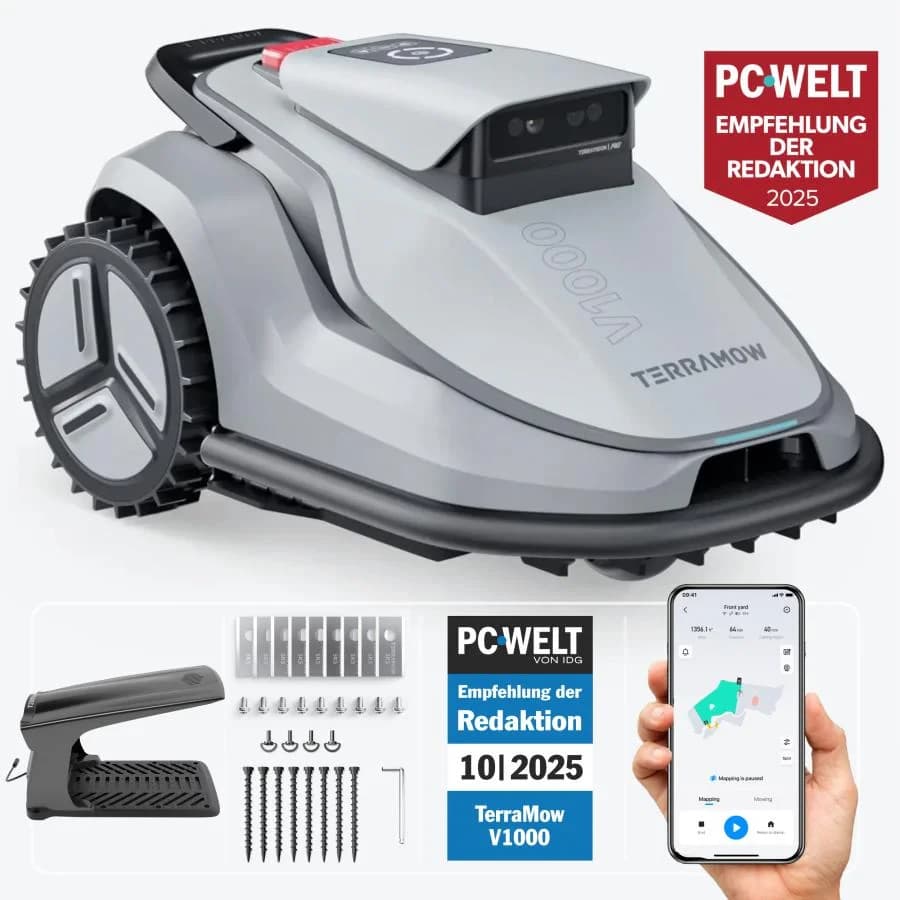 TERRAMOW V1000 + Basispaket Mähroboter 1200 m² ohne Begrenzungskabel RTK-GPS
