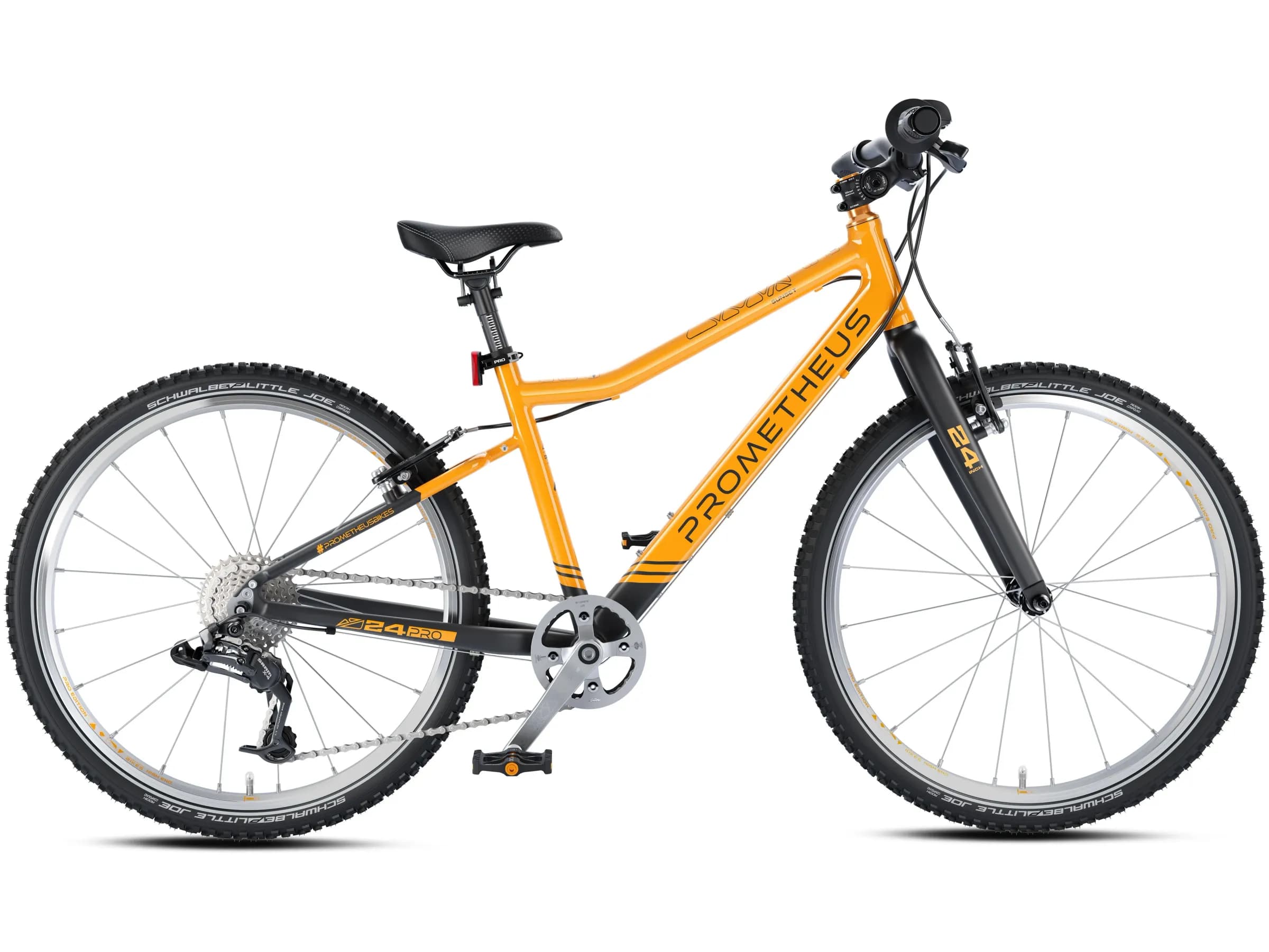 PROMETHEUS BIKES Kinderfahrrad 24 Zoll PRO ab 7 Jahren Ultraleicht 8-Gang SRAM Schaltung Premium Orange Schwarz