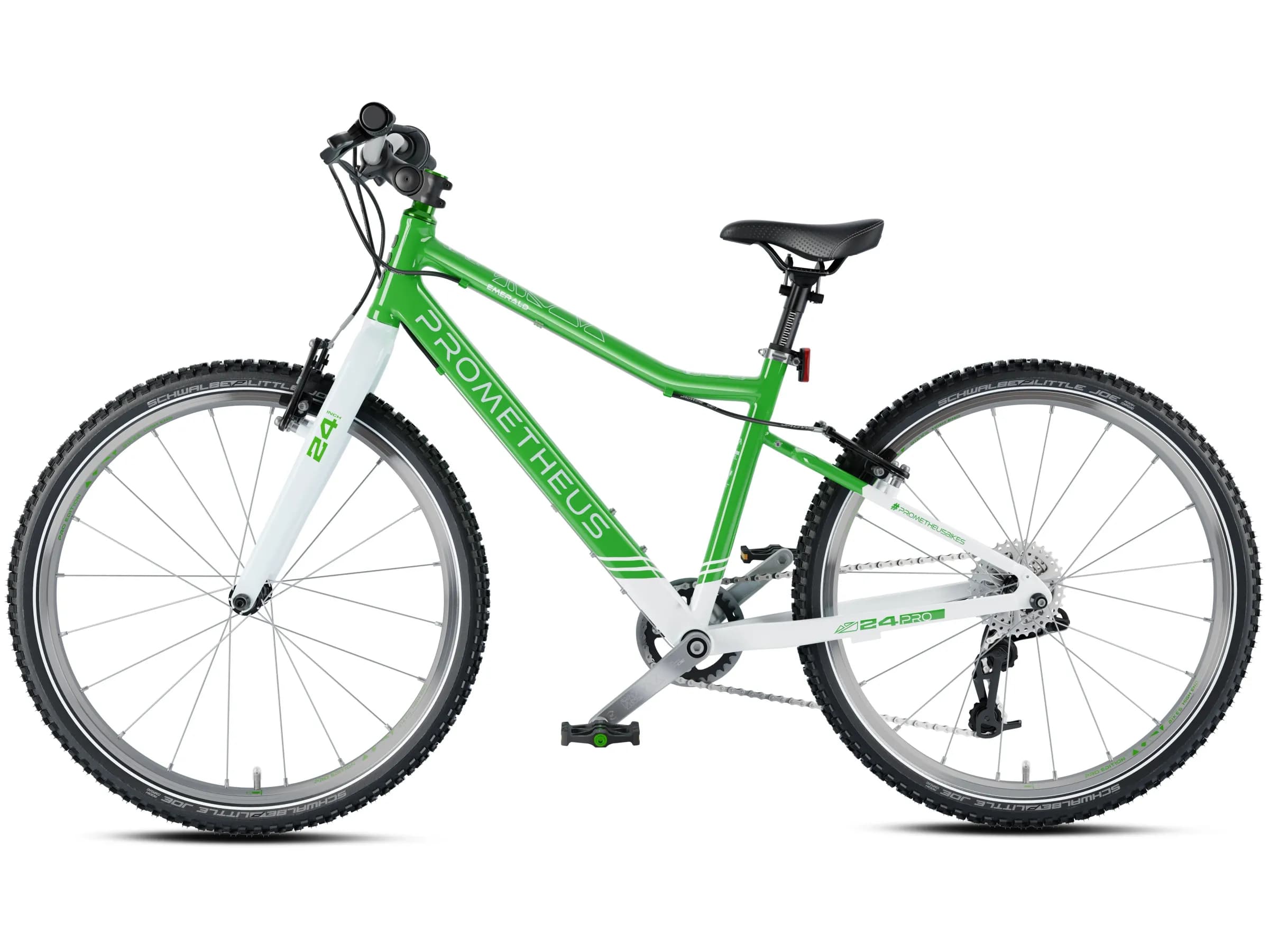 PROMETHEUS BIKES Kinderfahrrad 24 Zoll PRO ab 7 Jahren Ultraleicht 8-Gang SRAM Schaltung Premium Grün Weiß