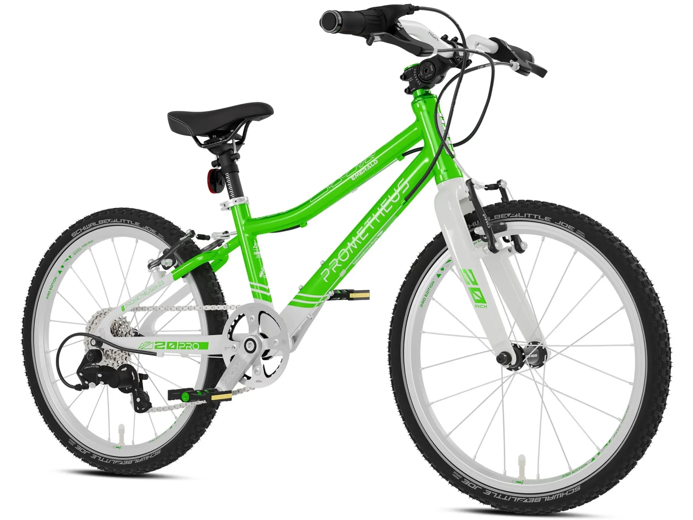 PROMETHEUS BIKES Kinderfahrrad 20 Zoll PRO ab 6 Jahren Ultraleicht 7-Gang Premium Grün Weiß