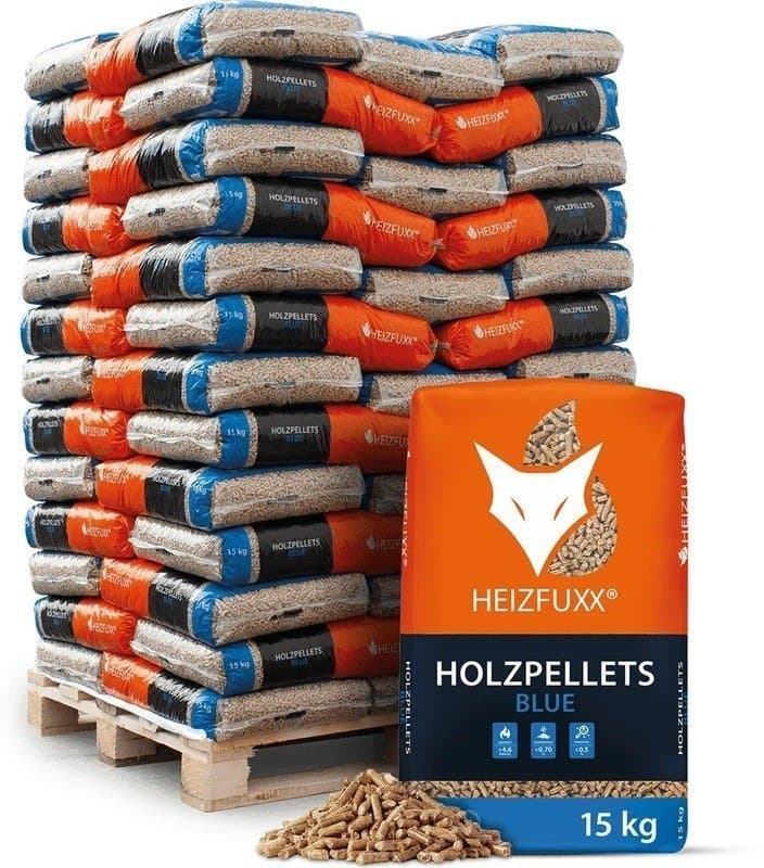 Heizfuxx Holzpellets „Blue“ – 975 kg (65 x 15 kg Säcke) – Zuverlässig