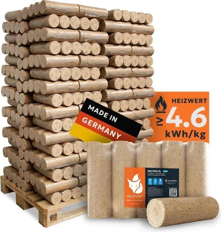 Heizfuxx Nestro XL Blue Briketts – 960 kg Palette – Umweltfreundlich